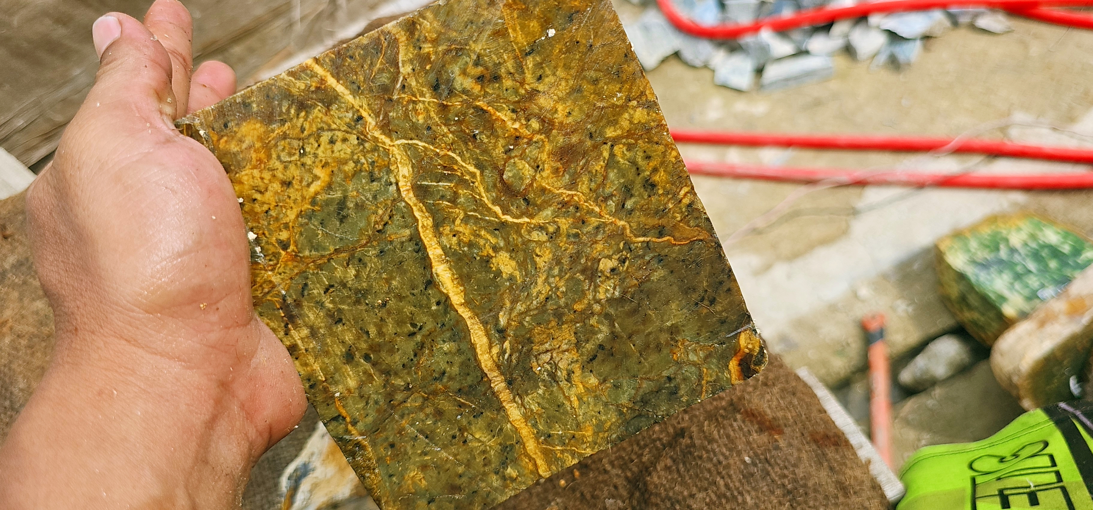 Natural Golden Yellow and Green Nephrite Jade Rough Slab – 12.1 KG