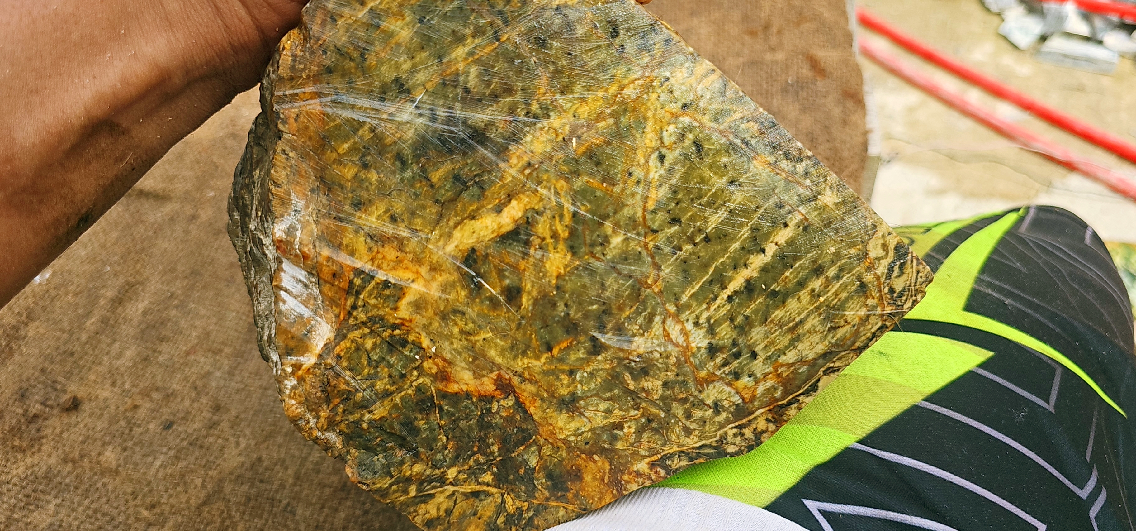 Natural Golden Yellow and Green Nephrite Jade Rough Slab – 12.1 KG