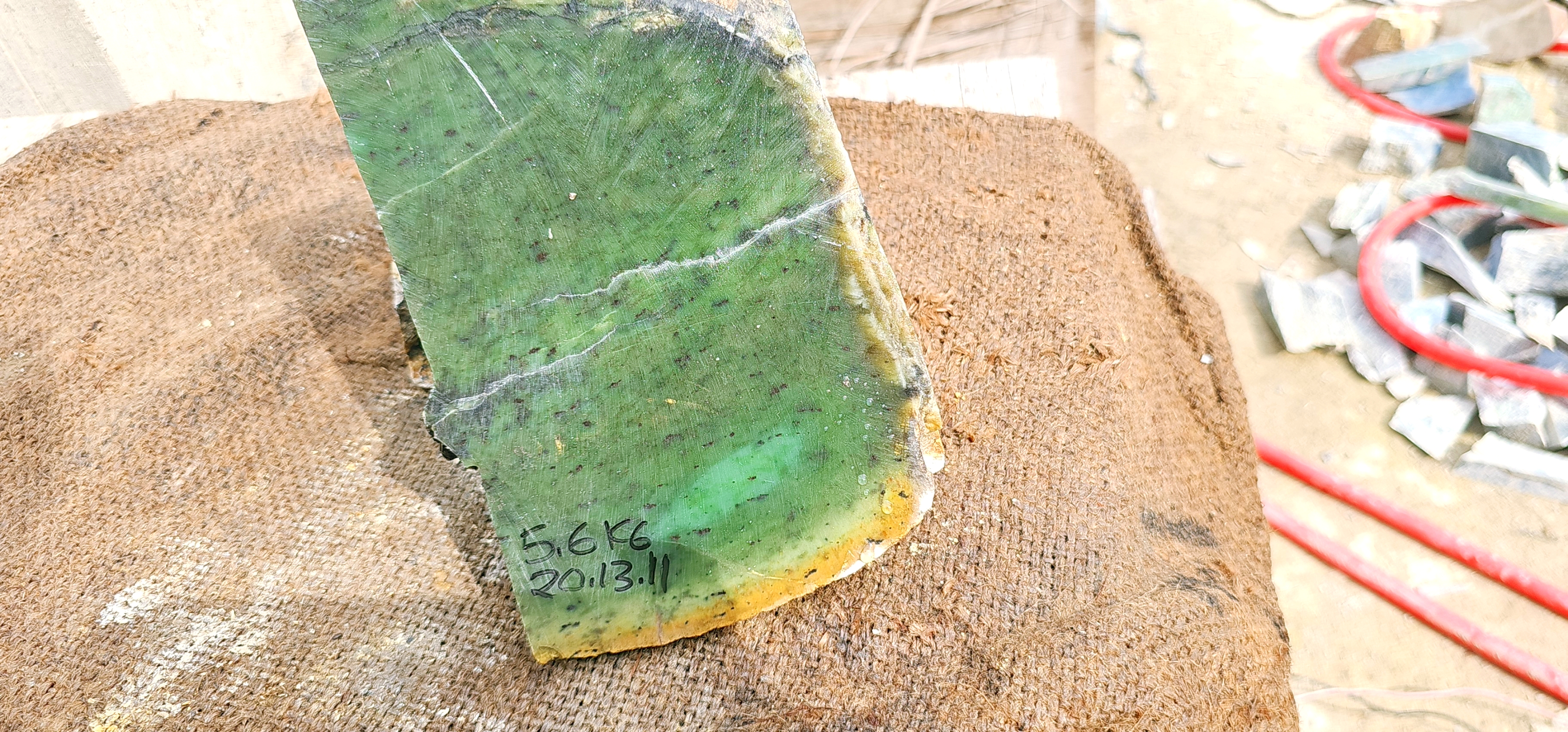 Natural Green Nephrite Jade Rough Slab – Dark Green with Yellow-Green Veins, 5.6 KG