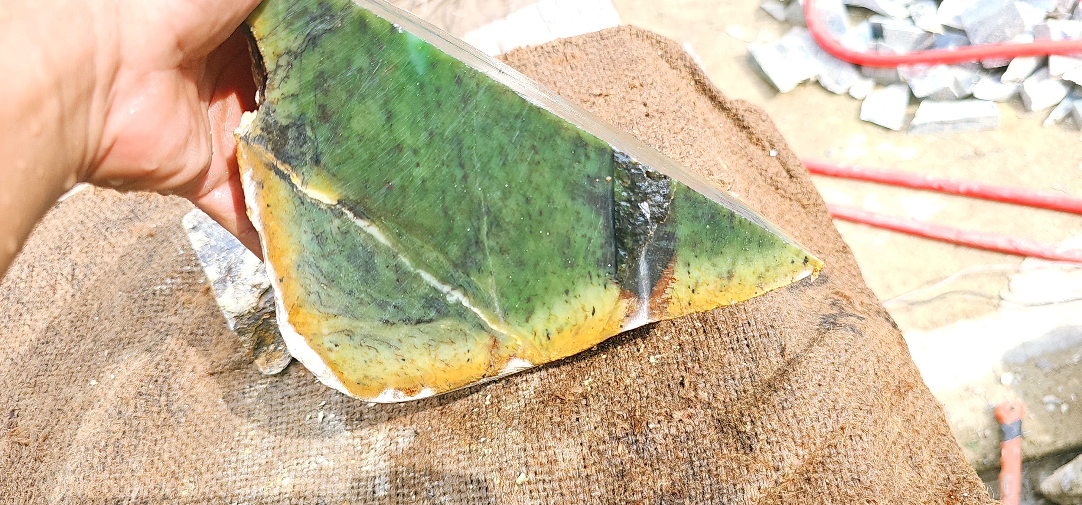Natural Green Nephrite Jade Rough Slab – Dark Green with Yellow-Green Veins, 5.6 KG