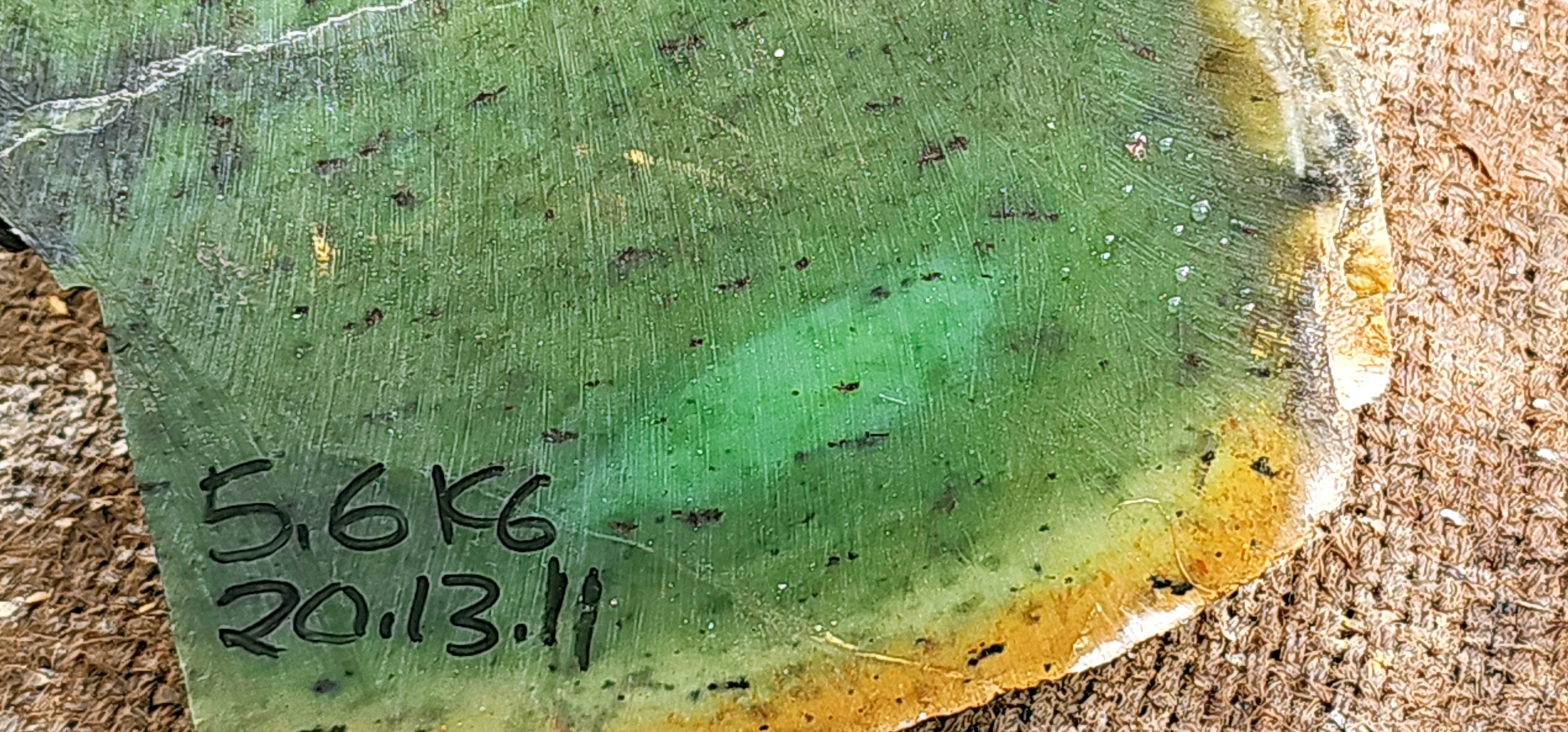 Natural Green Nephrite Jade Rough Slab – Dark Green with Yellow-Green Veins, 5.6 KG
