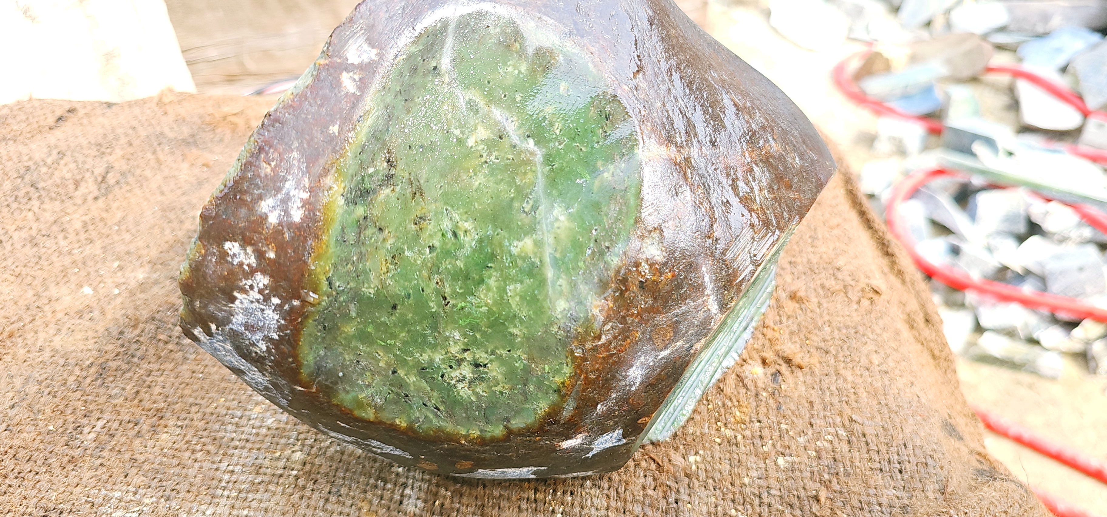Natural Dark Green Nephrite Jade Rough Slab with White Mineral Vein – 7.2 KG
