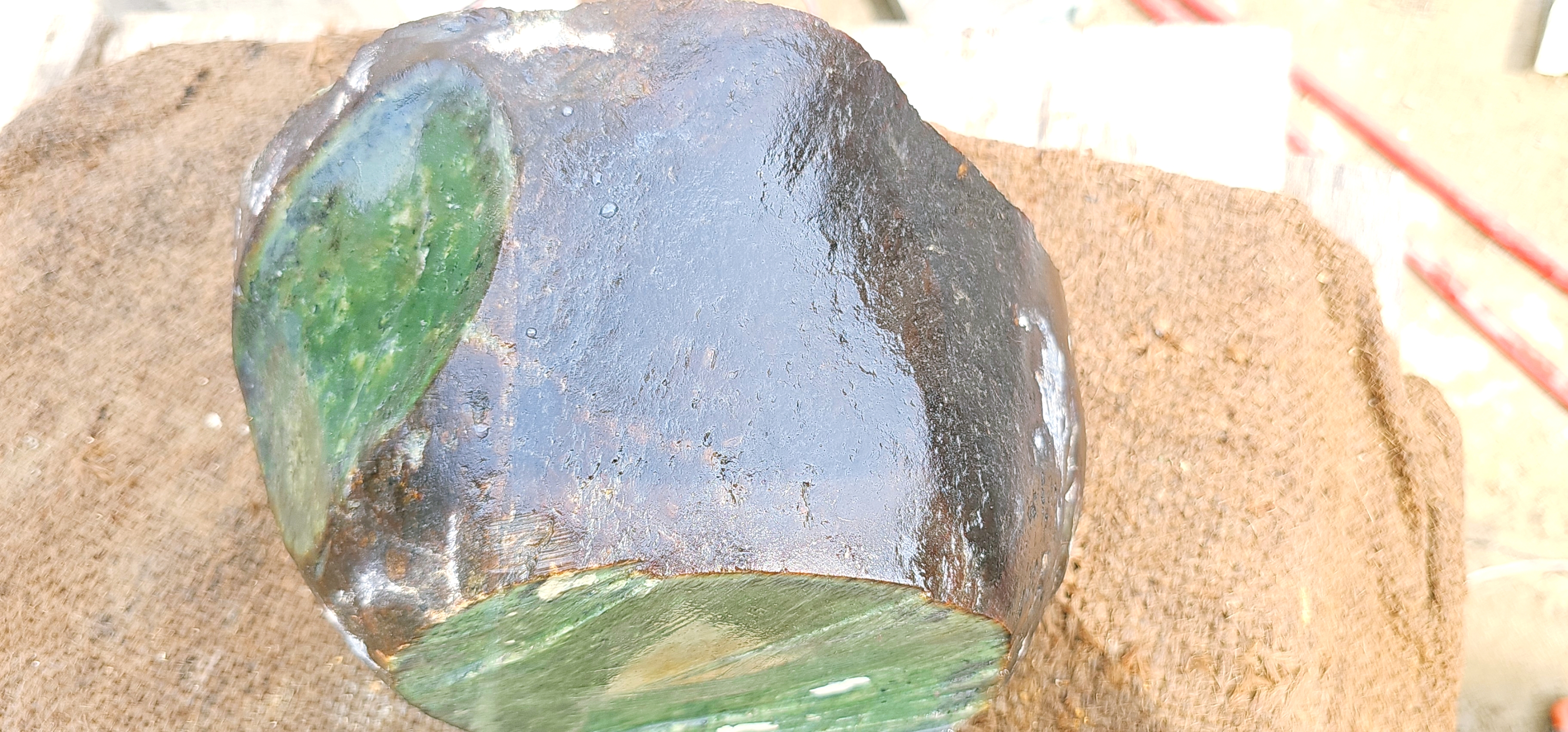 Natural Dark Green Nephrite Jade Rough Slab with White Mineral Vein – 7.2 KG