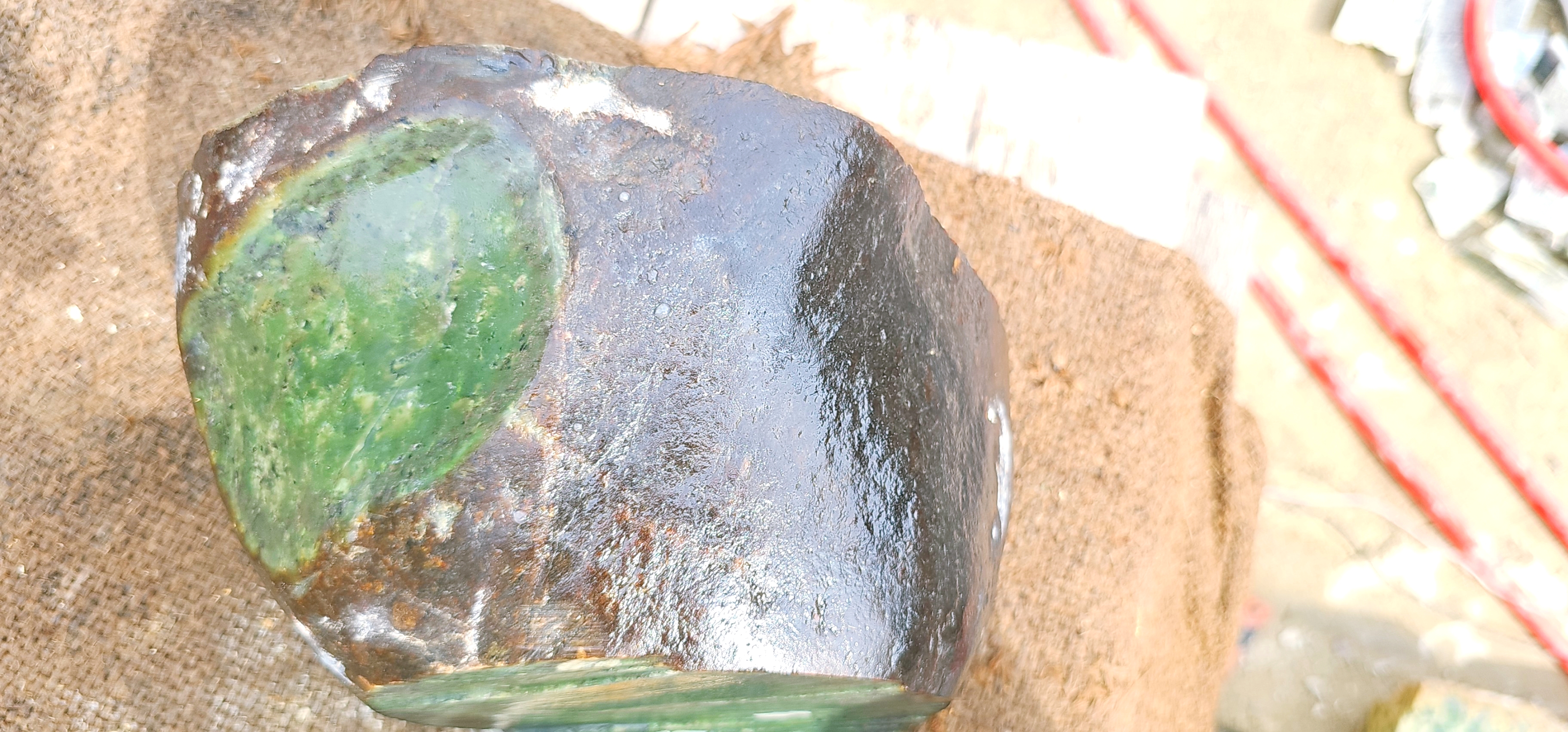 Natural Dark Green Nephrite Jade Rough Slab with White Mineral Vein – 7.2 KG
