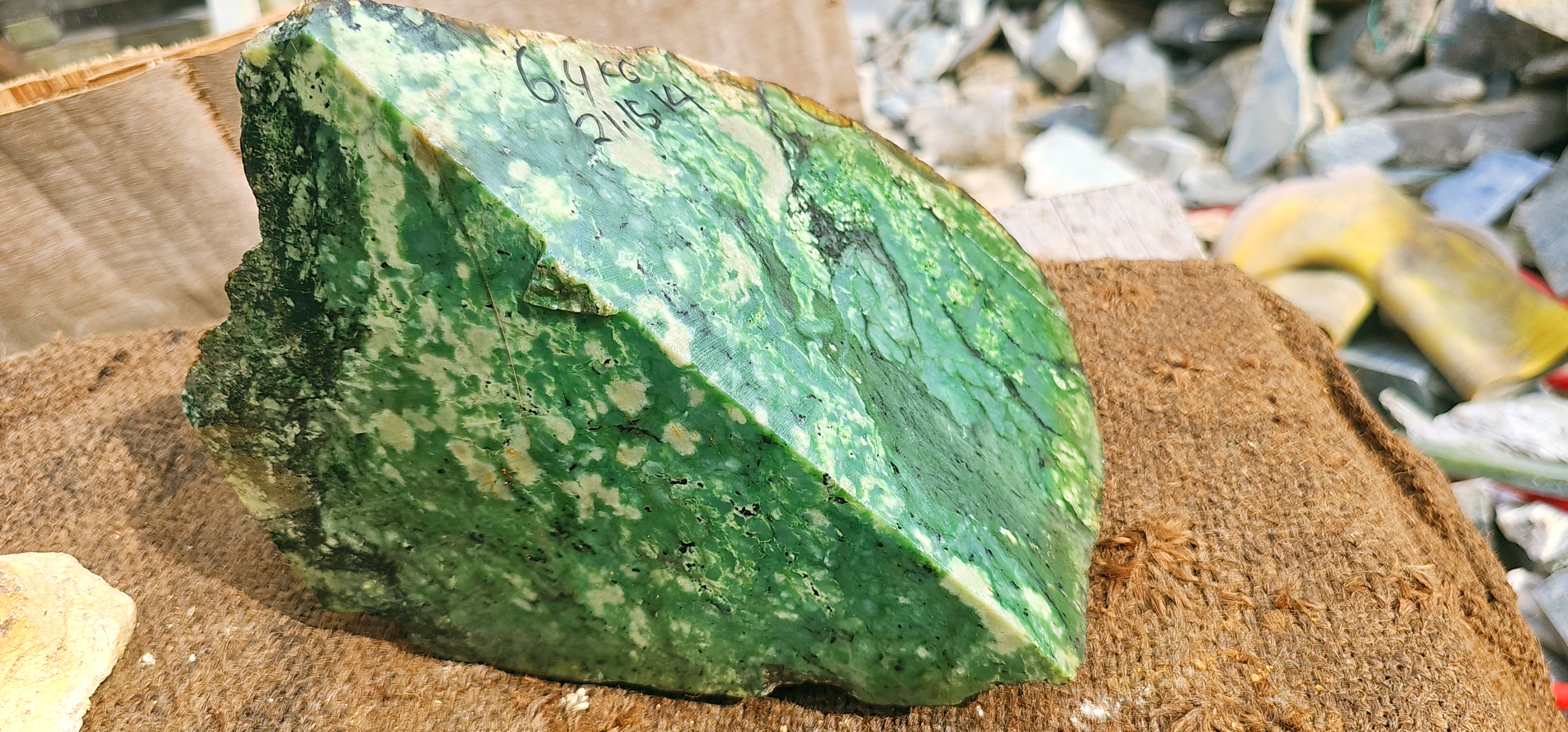 Natural Green Nephrite Jade Rough Slab – Mint Green and Dark Green Patterns, 6.4 KG