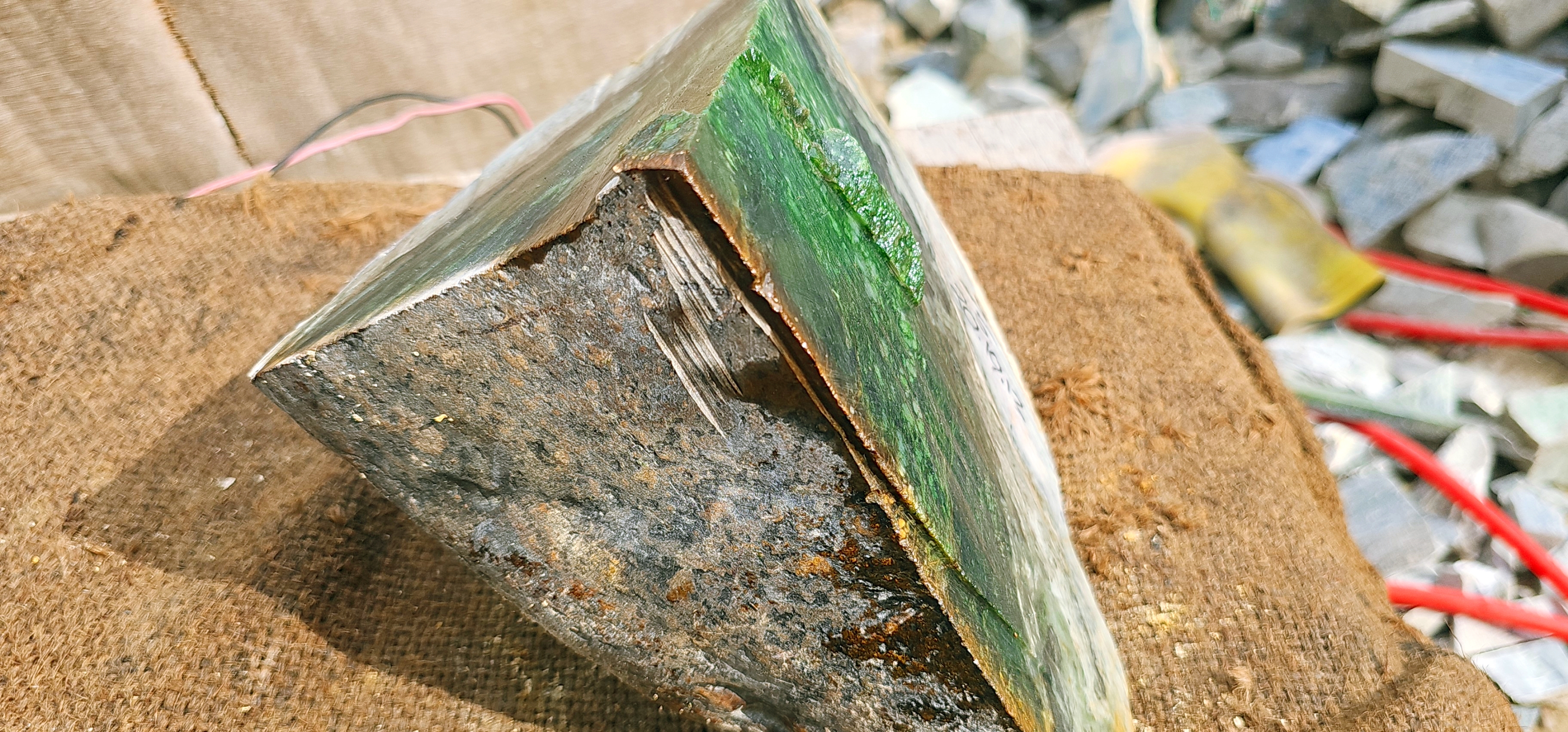 Natural Dark Green Nephrite Jade Rough Slab with White and Pale Green Mineral Veins – 7.6 KG