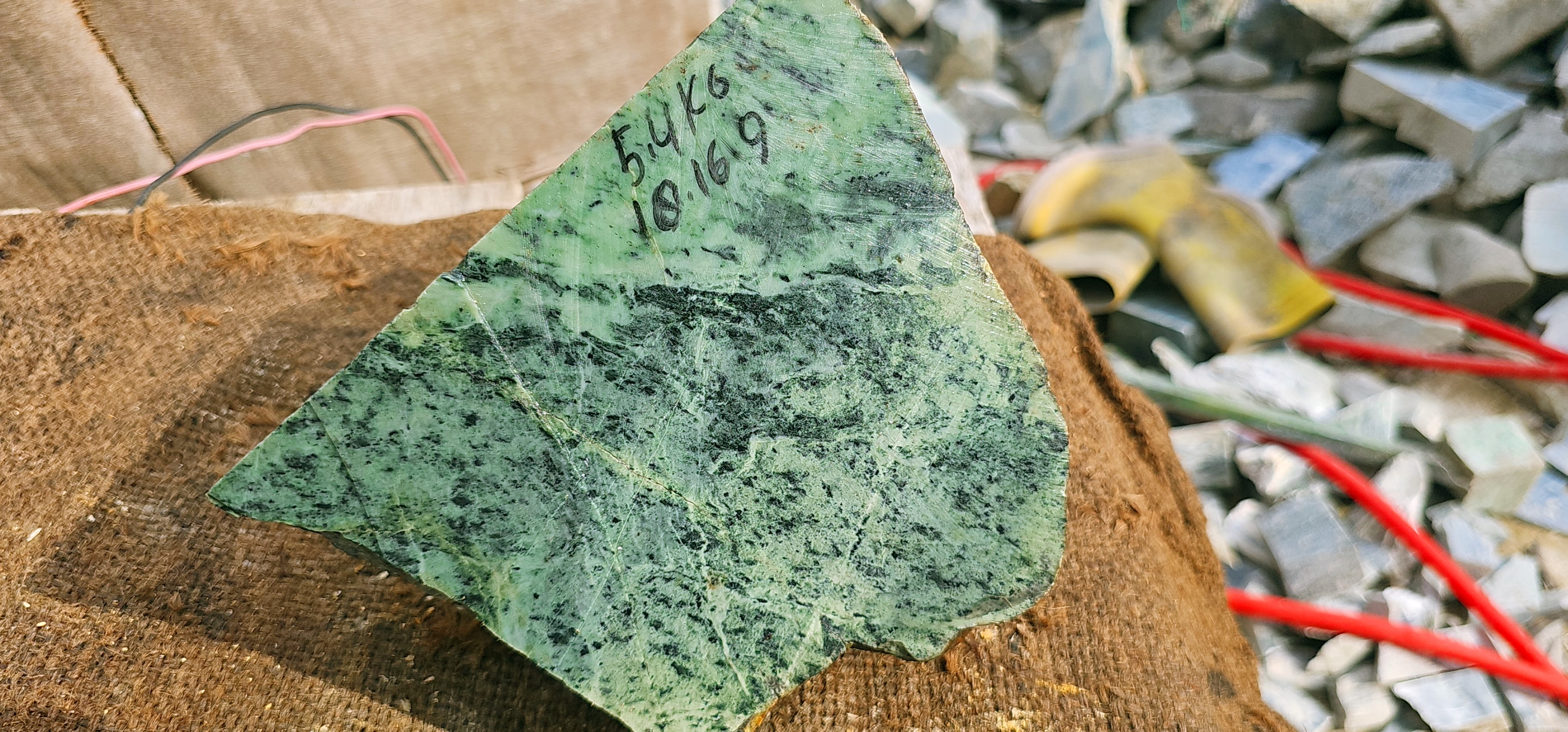 Natural Green Nephrite Jade Rough Slab – Pale Green with Dark Green Mineral Patterns, 5.4 KG