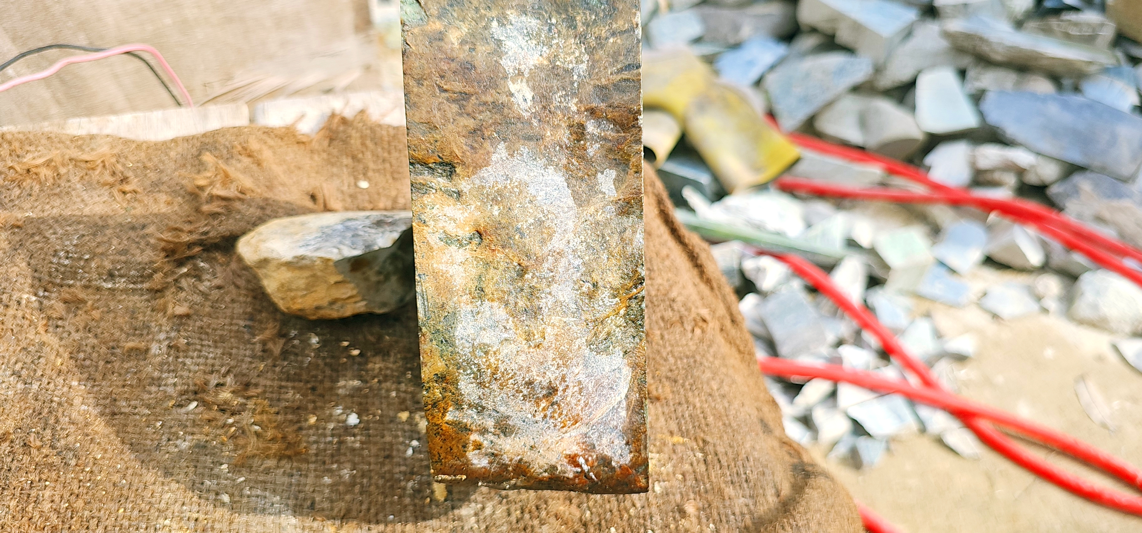 Natural Green Nephrite Jade Rough Slab – Pale Green with Dark Green Mineral Patterns, 5.4 KG