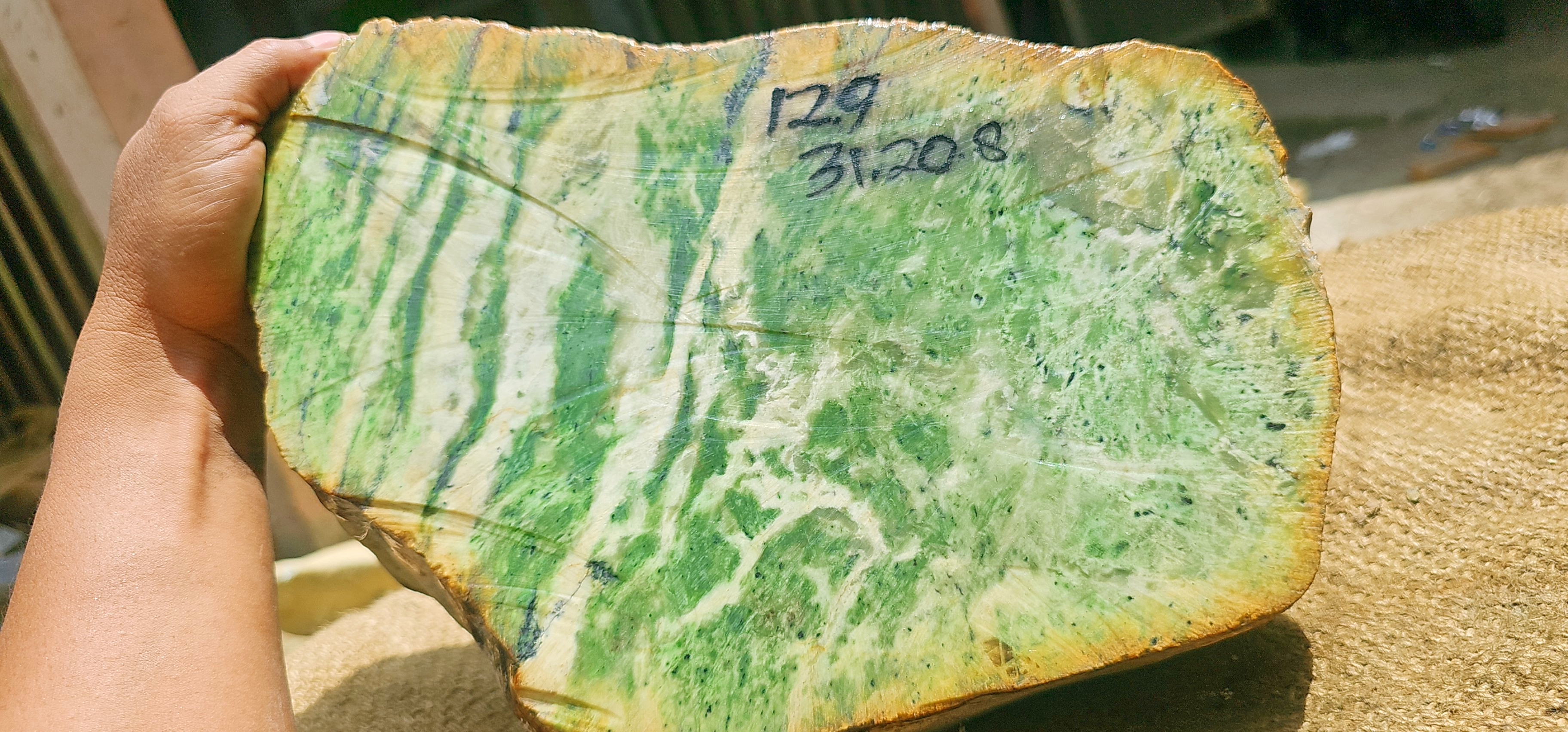 Natural Green and Yellow Nephrite Jade Rough Slab – 12.9 KG