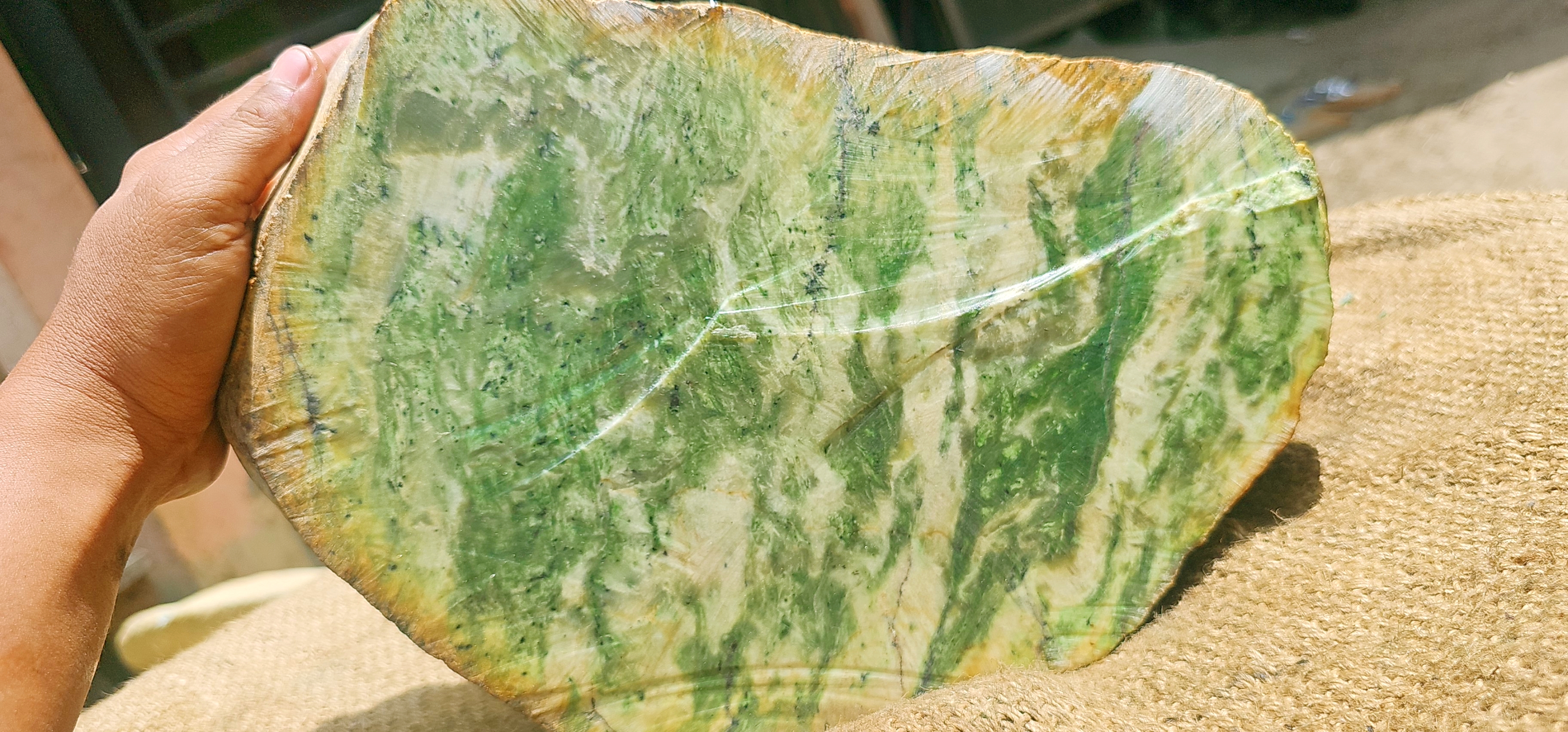 Natural Green and Yellow Nephrite Jade Rough Slab – 12.9 KG