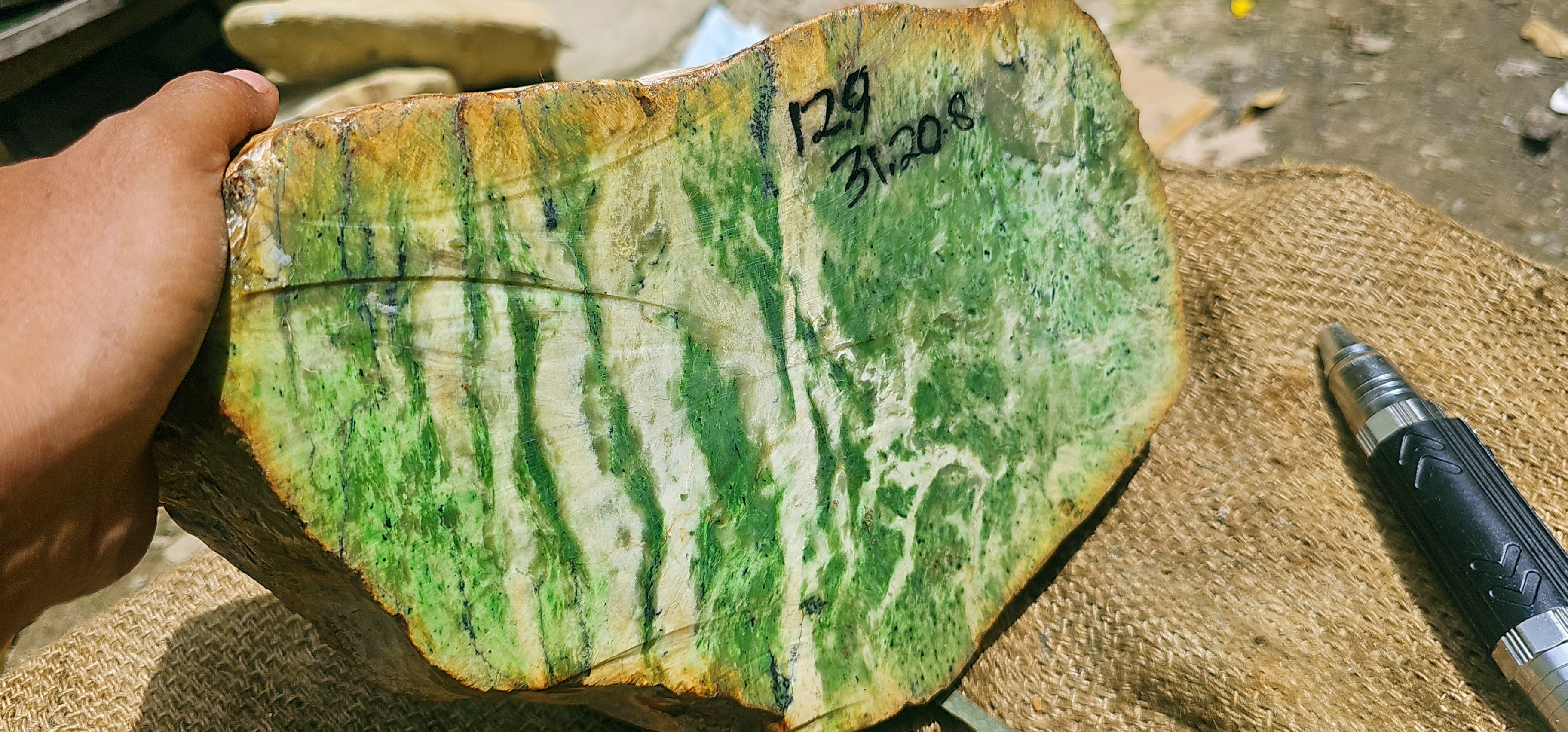 Natural Green and Yellow Nephrite Jade Rough Slab – 12.9 KG