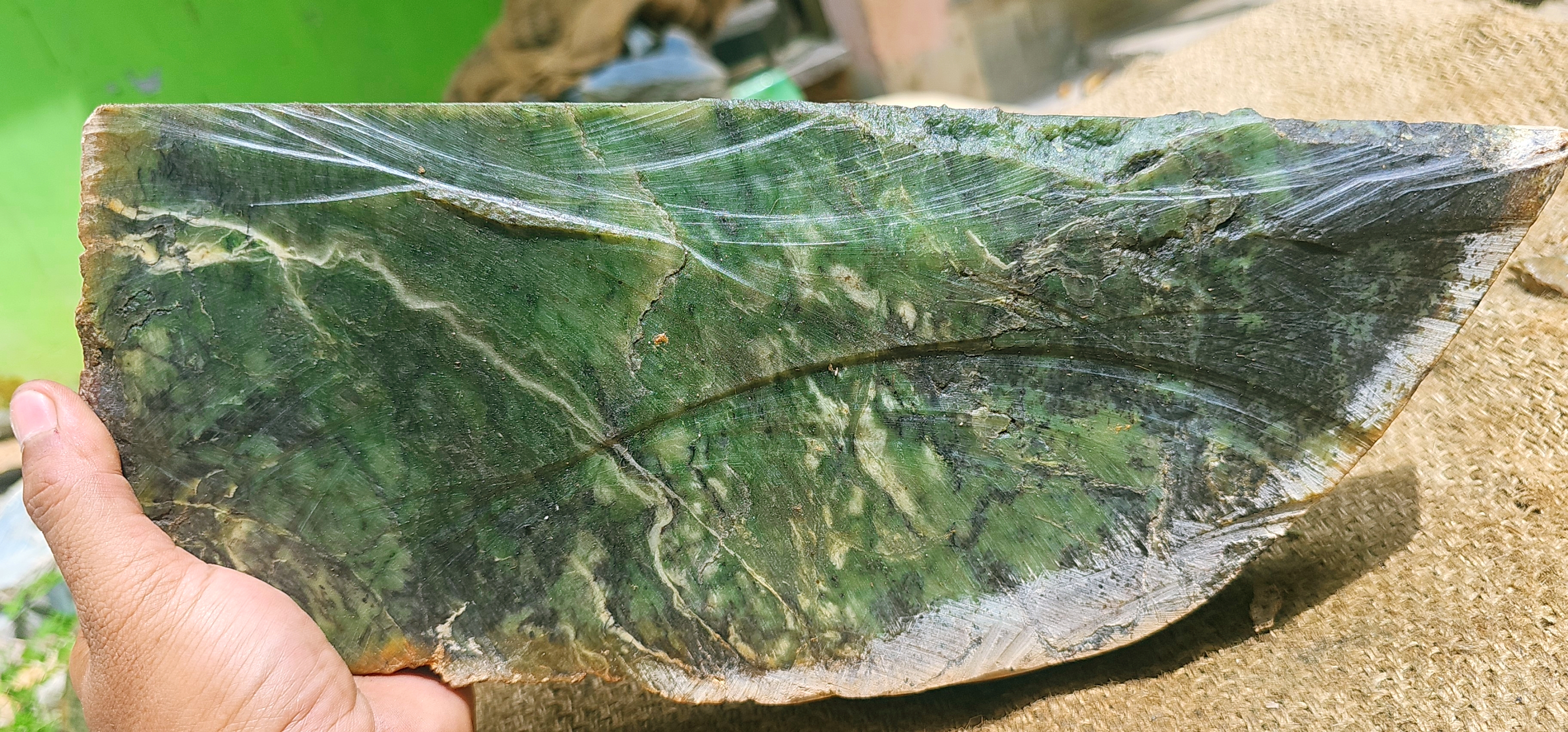 Natural Dark Green Nephrite Jade Rough Slab – 3.2 KG