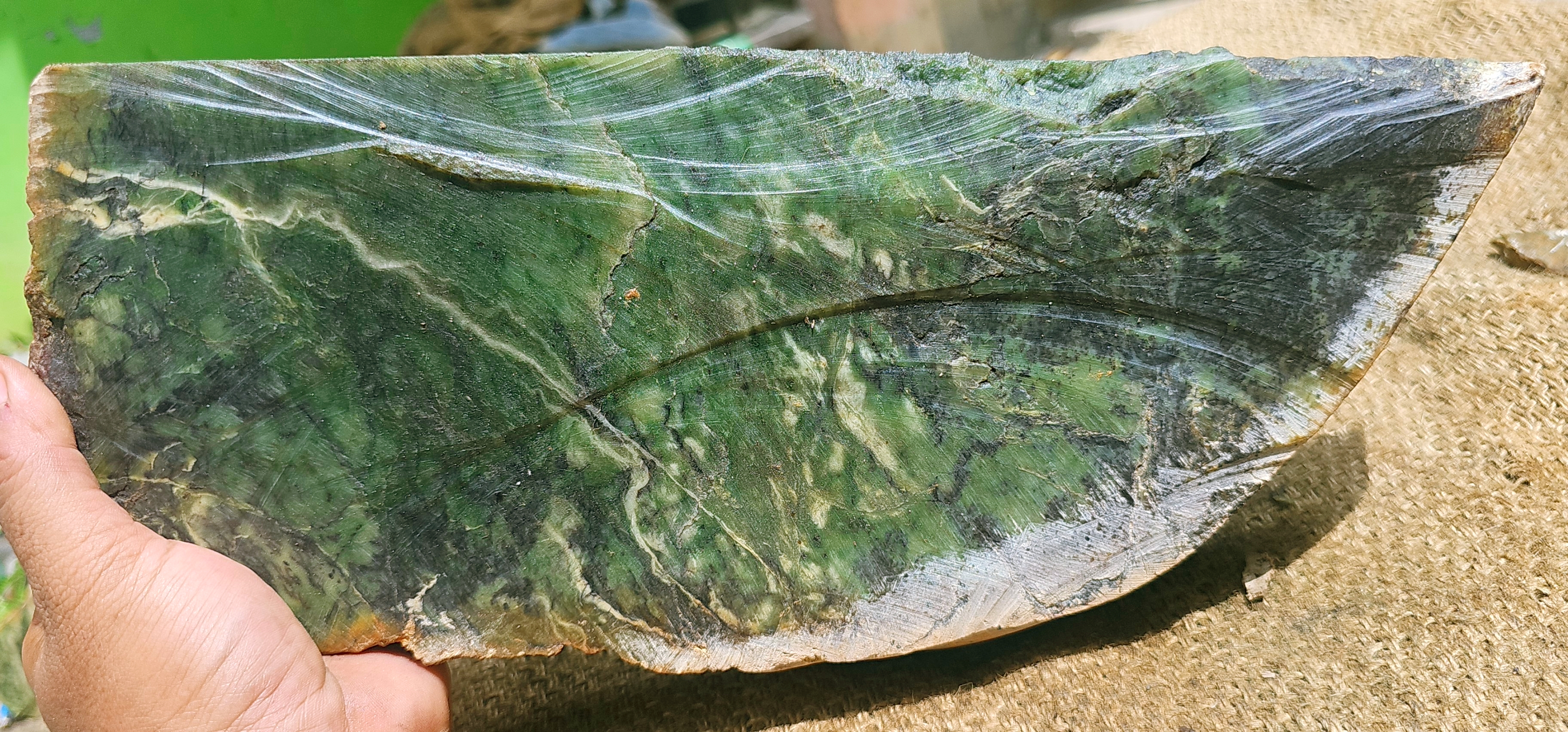 Natural Dark Green Nephrite Jade Rough Slab – 3.2 KG