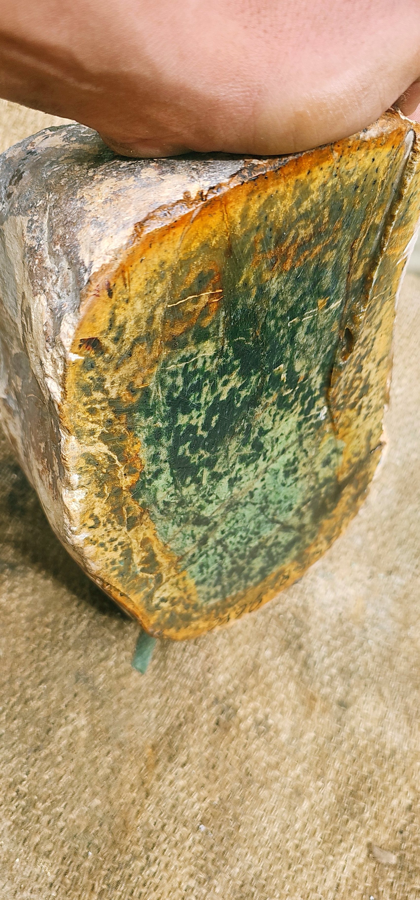 Natural Green Nephrite Jade Rough Slab – Dark Green with Golden-Brown Matrix, 9.6 KG