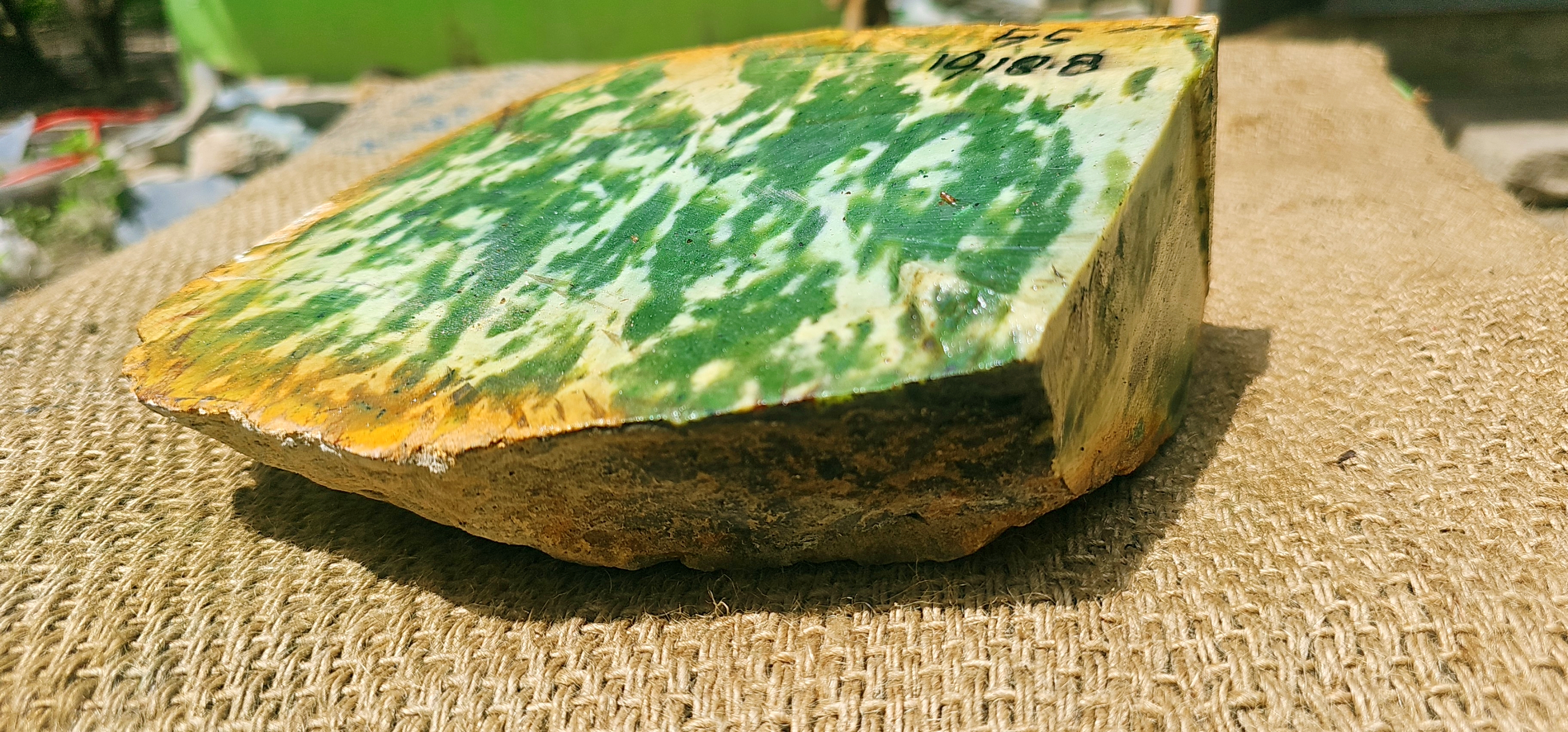 Expert-Verified Natural Nephrite Jade Rough Slab – 5.5 KG | Dark Green and Cream Pattern