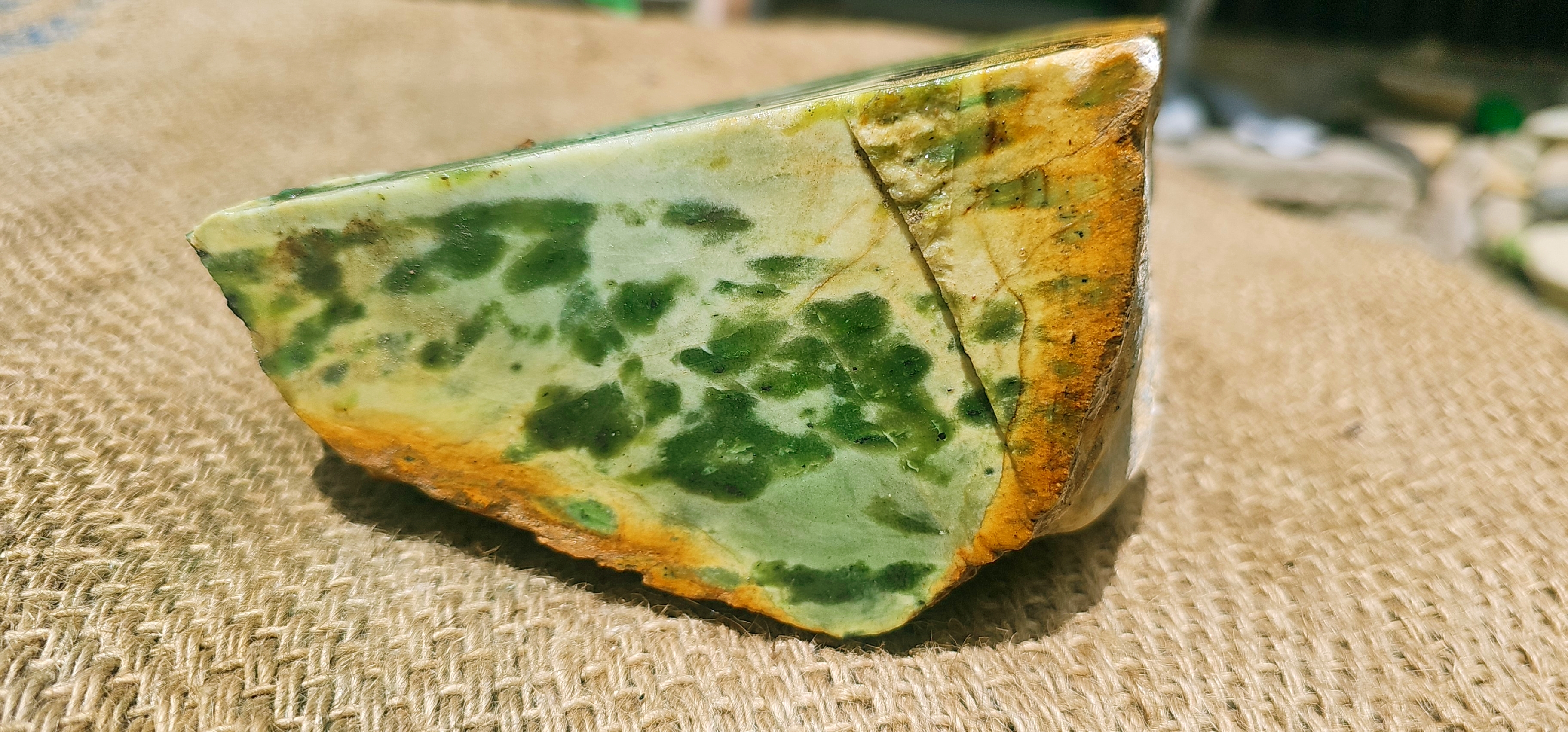 Expert-Verified Natural Nephrite Jade Rough Slab – 5.5 KG | Dark Green and Cream Pattern