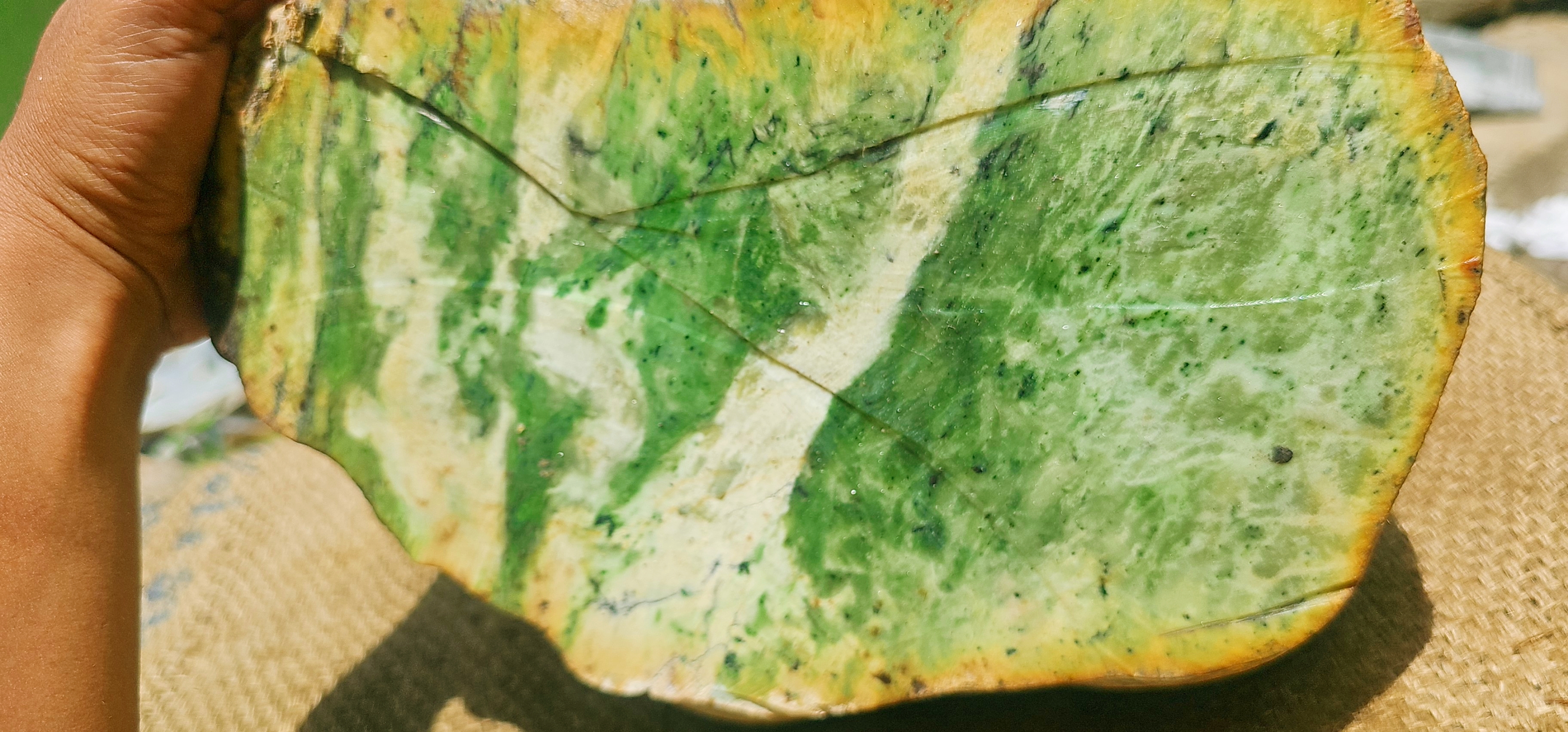 Expert-Verified Natural Nephrite Jade Rough Slab – 10.2 KG | Green, White & Golden Yellow Patterns