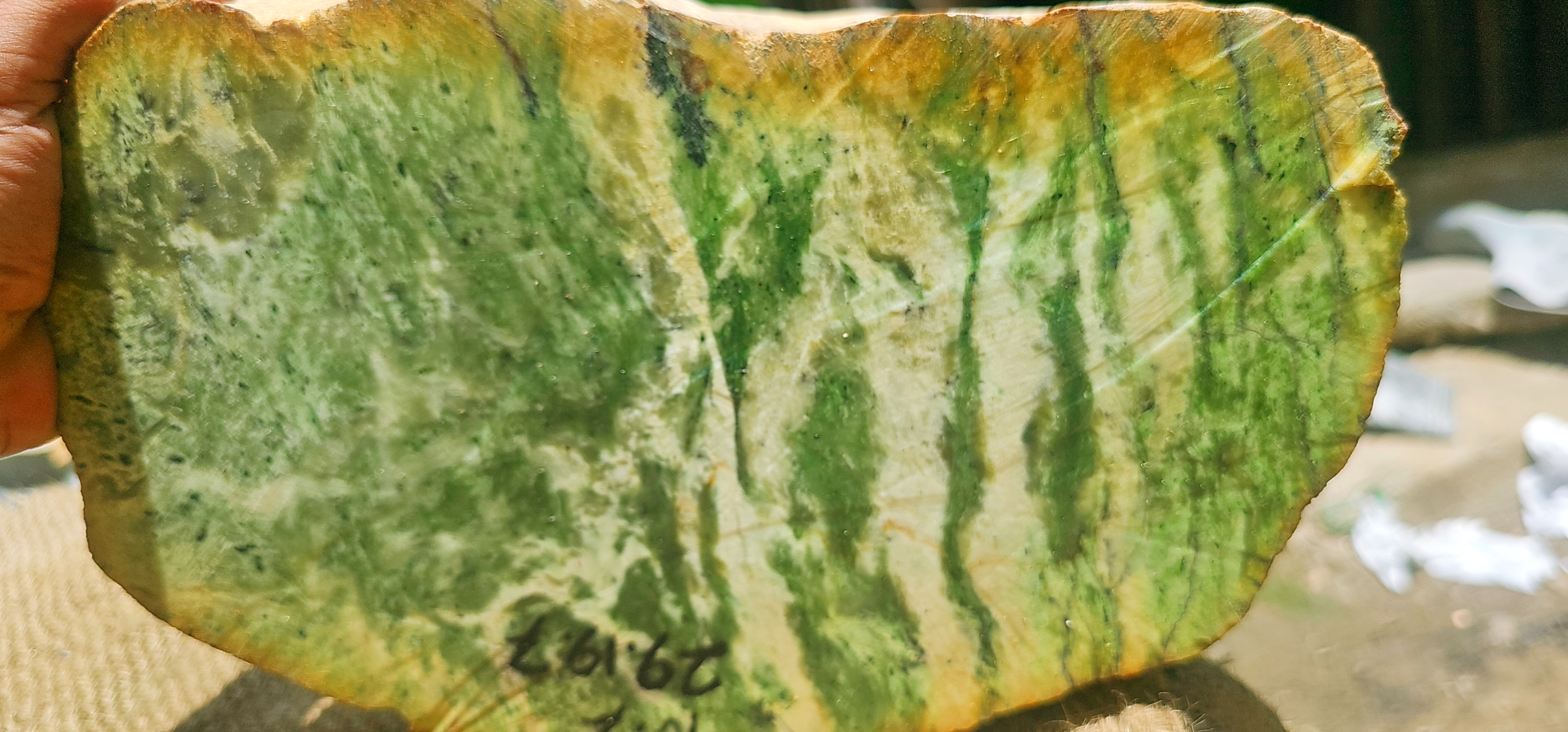 Expert-Verified Natural Nephrite Jade Rough Slab – 10.2 KG | Green, White & Golden Yellow Patterns