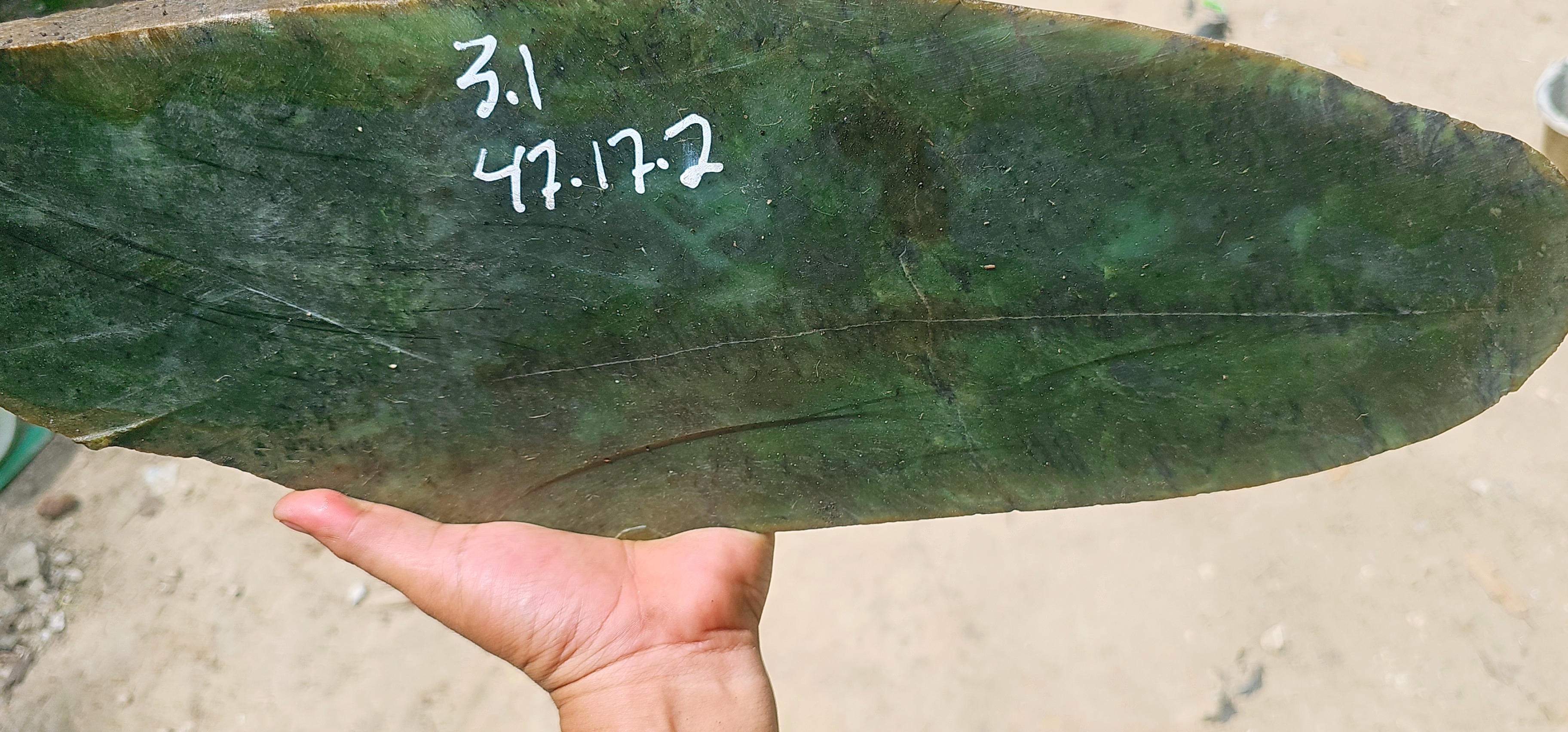 3.1KG Natural Dark Green Nephrite Jade Slab – Blue-Green Jade Stone with Natural Veins