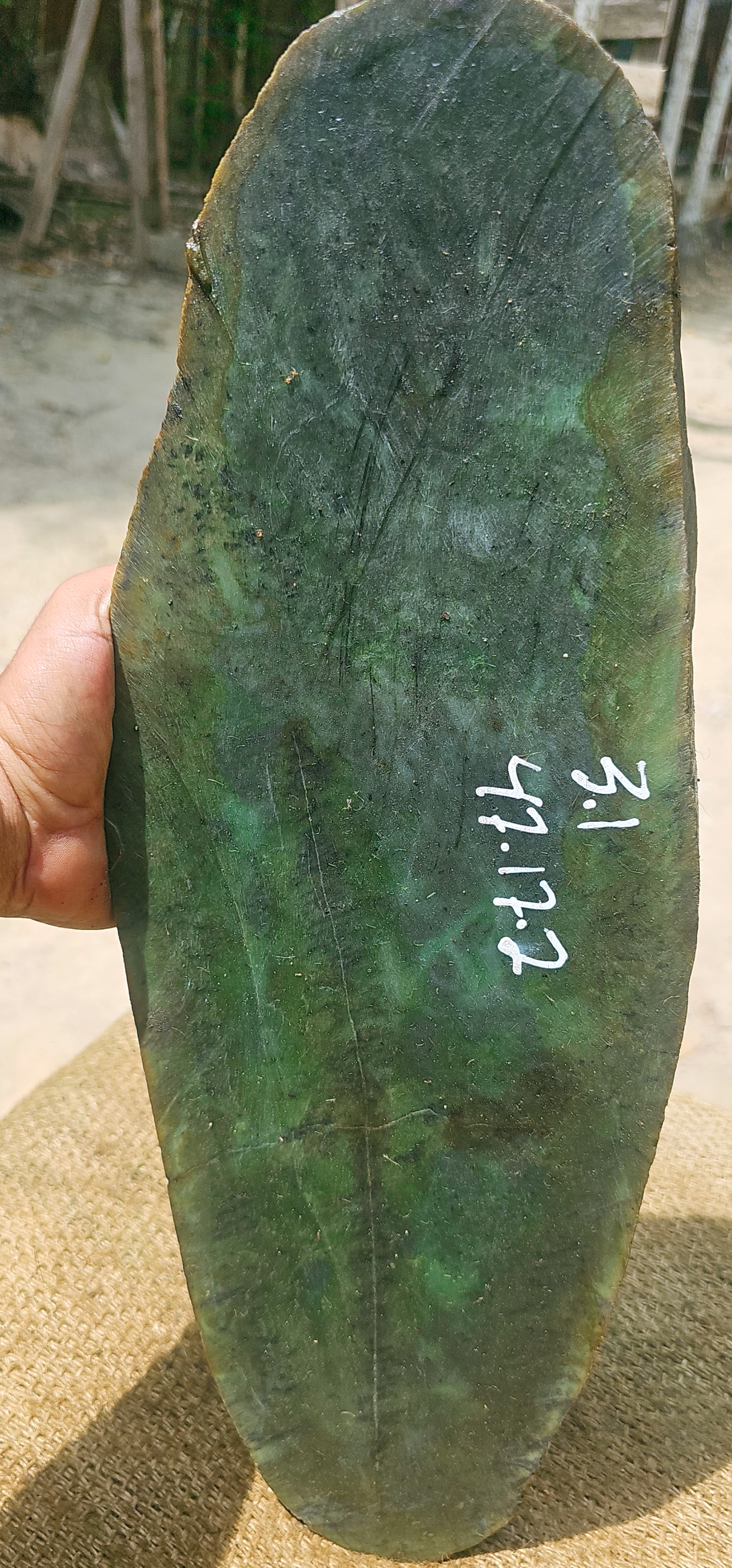 3.1KG Natural Dark Green Nephrite Jade Slab – Blue-Green Jade Stone with Natural Veins