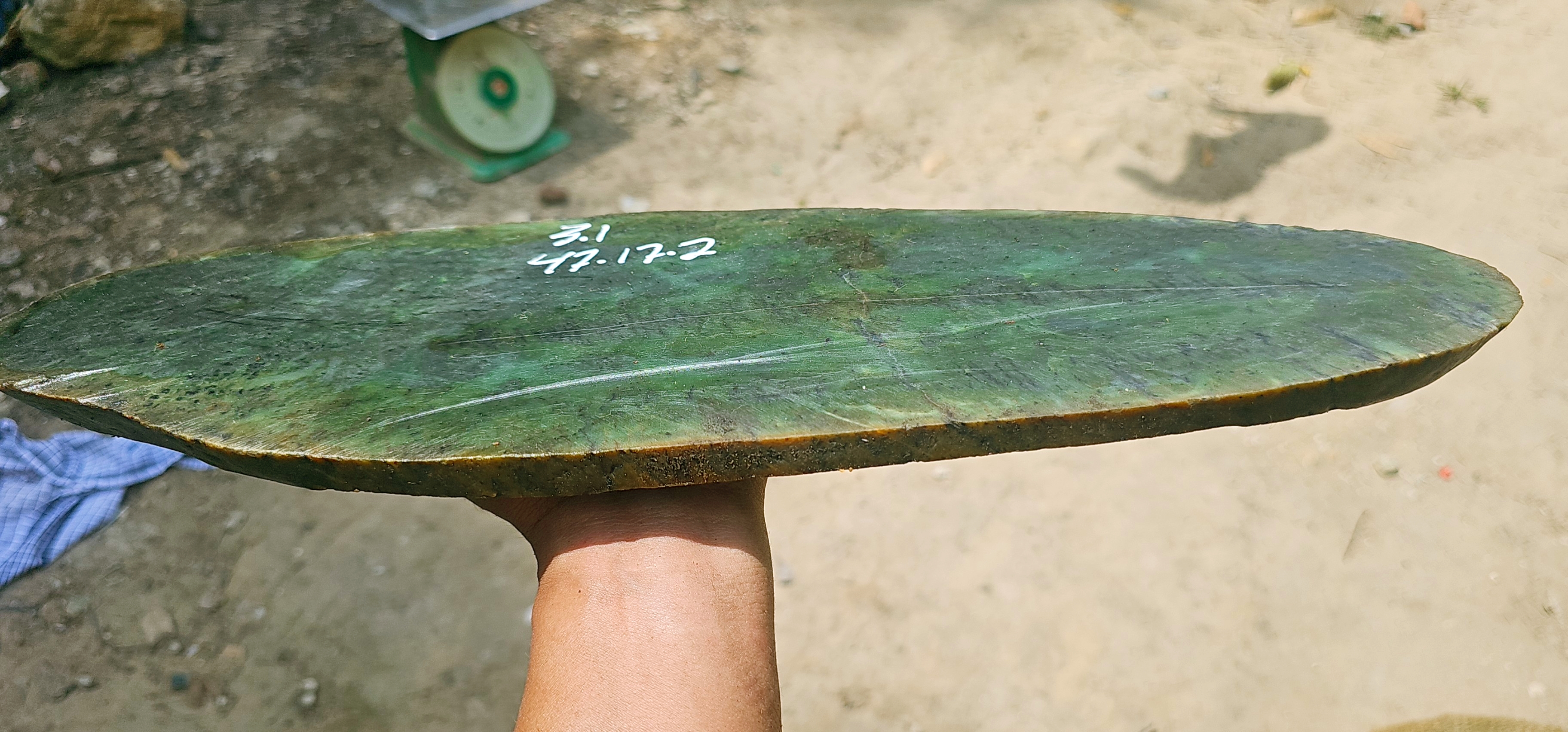 3.1KG Natural Dark Green Nephrite Jade Slab – Blue-Green Jade Stone with Natural Veins