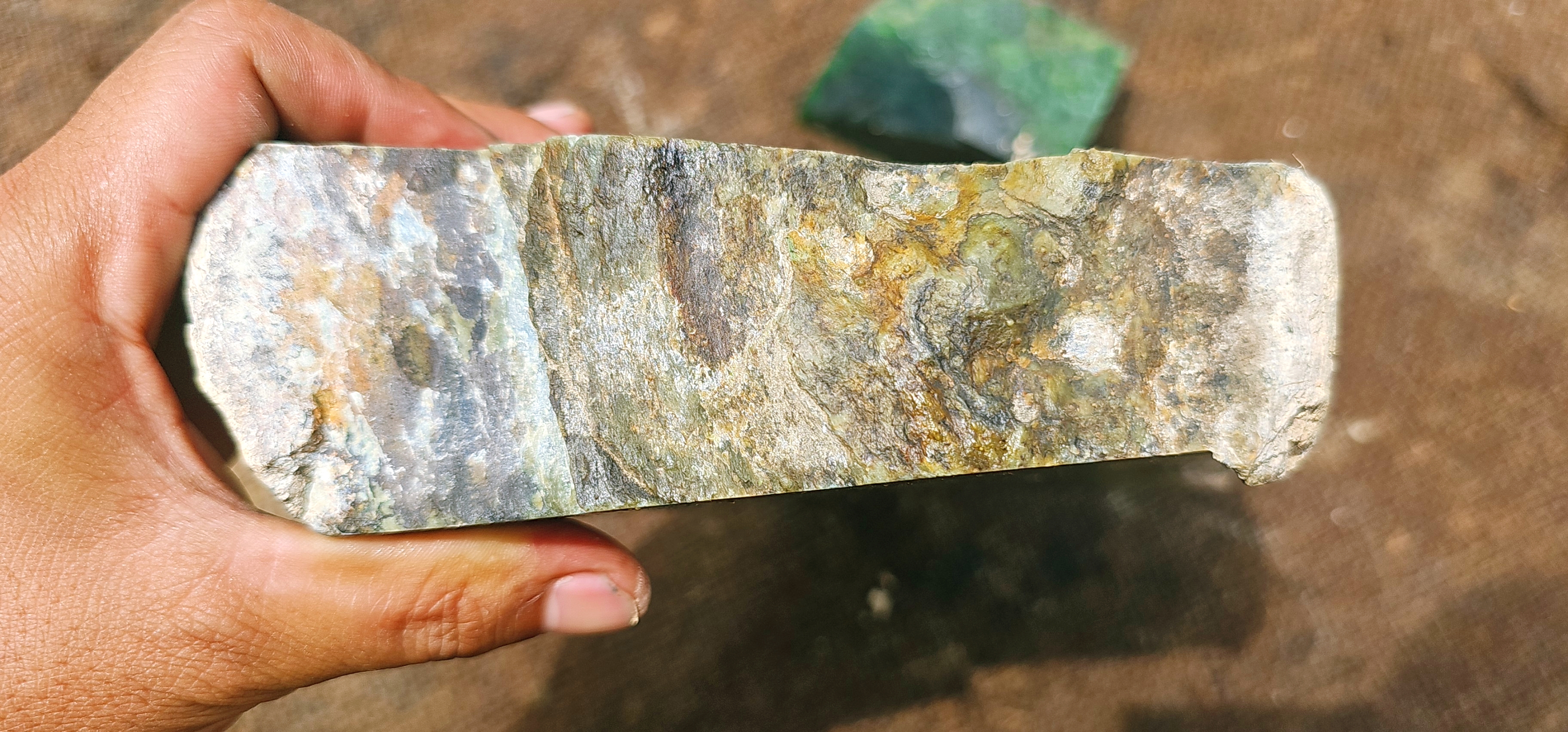 5KG Natural Green Nephrite Jade Slab – Lime Green and Forest Green Jade with Natural Veins