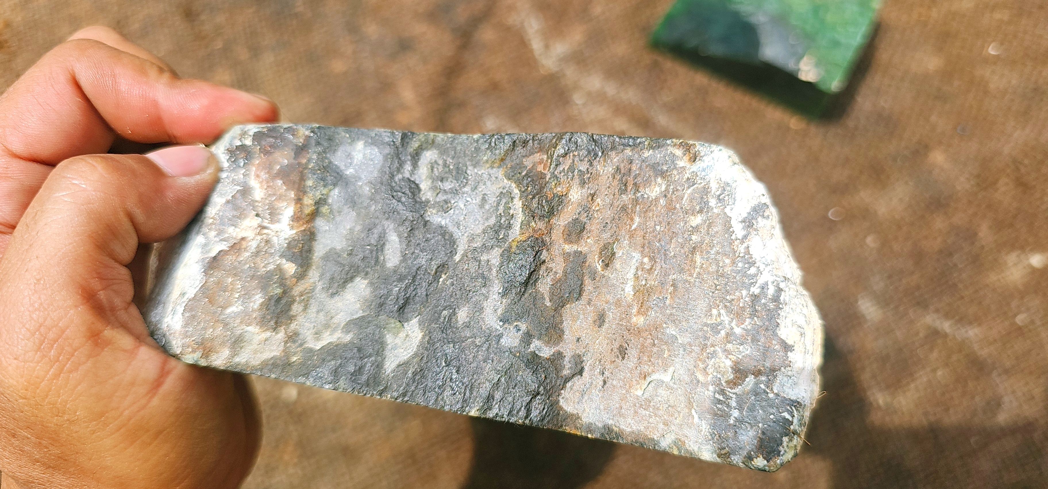 5KG Natural Green Nephrite Jade Slab – Lime Green and Forest Green Jade with Natural Veins