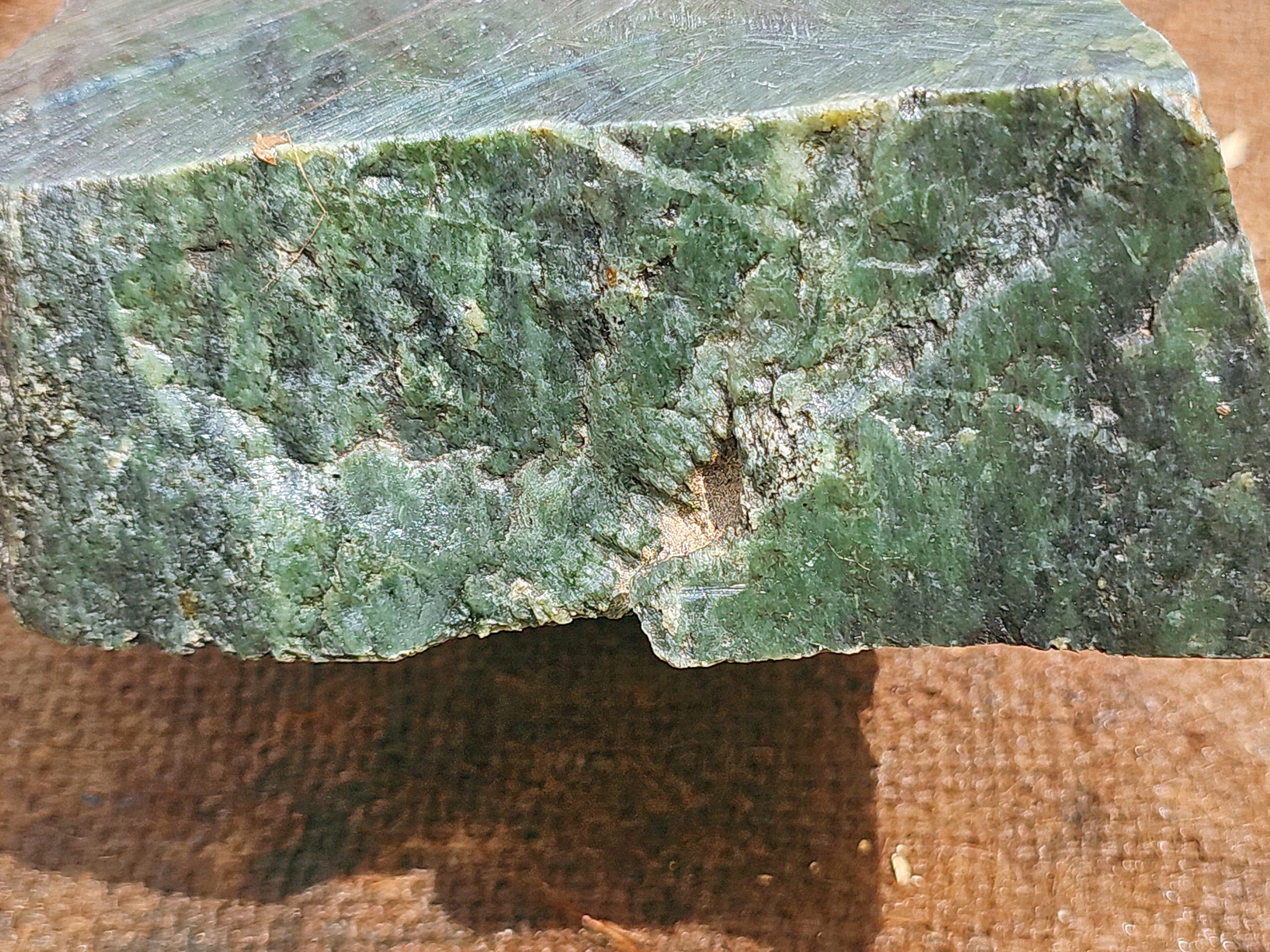 7.5KG Natural Blue-Green Nephrite Jade Slab – Dark Green Jade Stone with White Veins