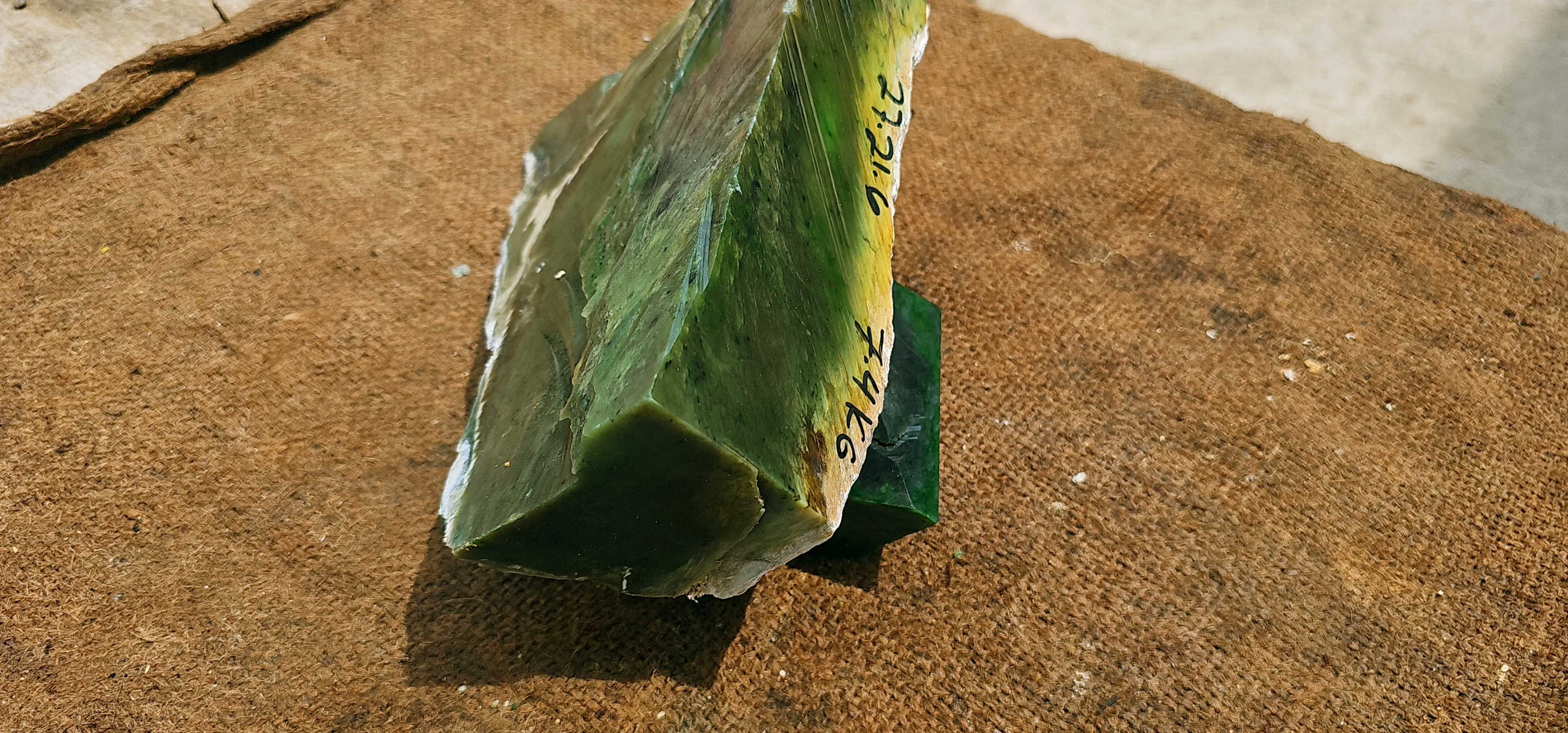 Expert-Verified Natural Green Nephrite Jade Rough Slab – 7.4 KG | Deep Green with Golden Yellow Tones