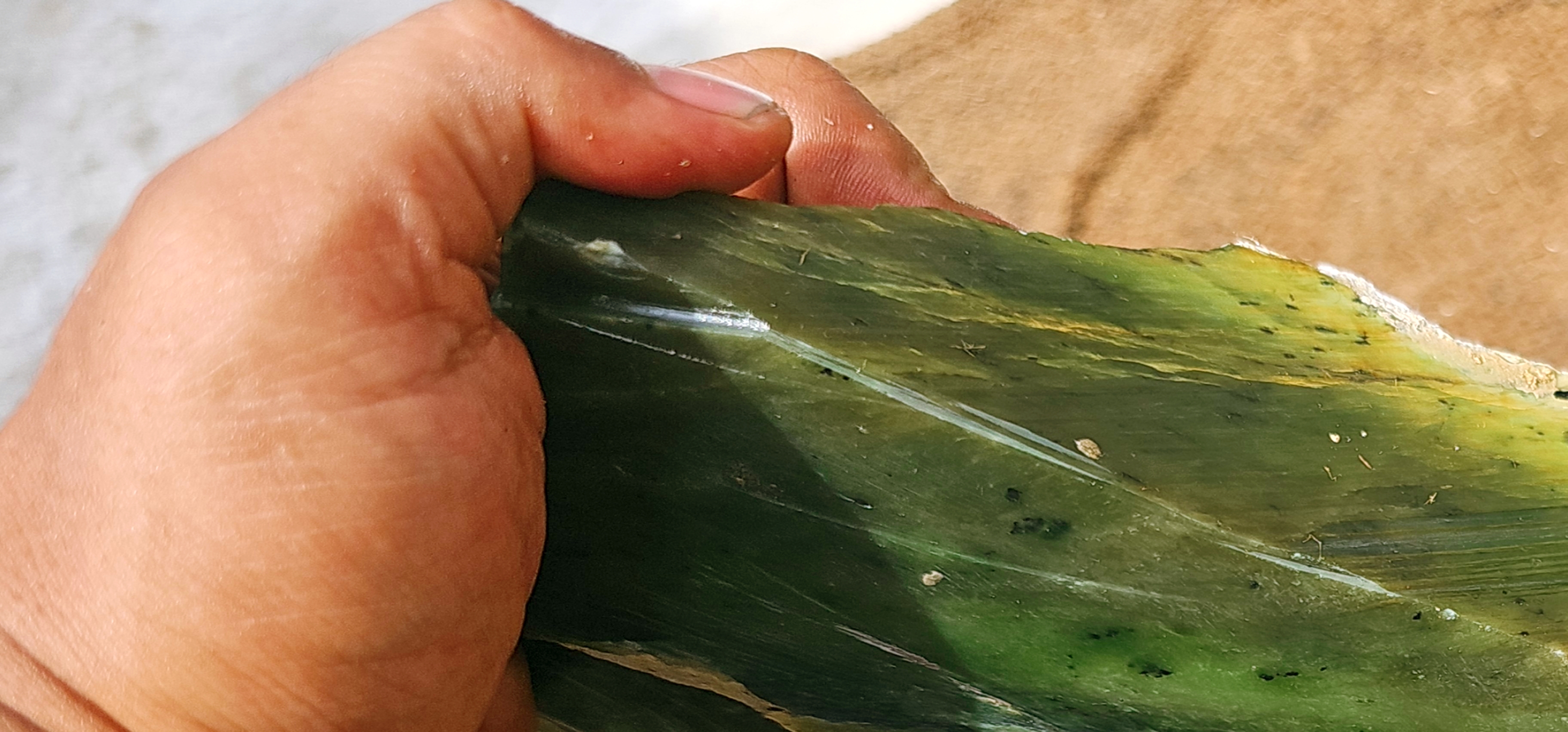 Expert-Verified Natural Green Nephrite Jade Rough Slab – 7.4 KG | Deep Green with Golden Yellow Tones