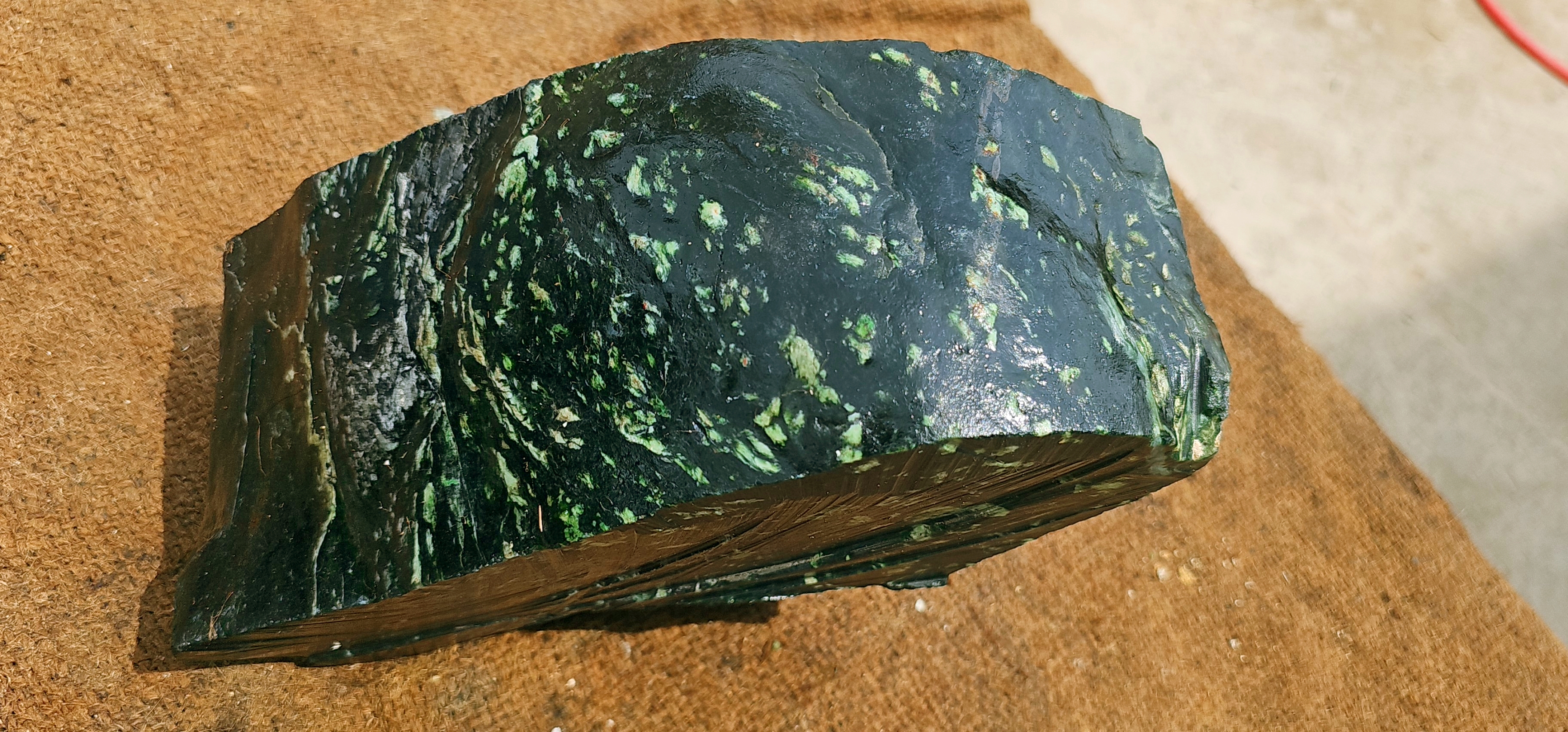 Expert-Verified Natural Dark Green Nephrite Jade Rough Slab – 8.1 KG | Deep Forest Green with Light Green Inclusions