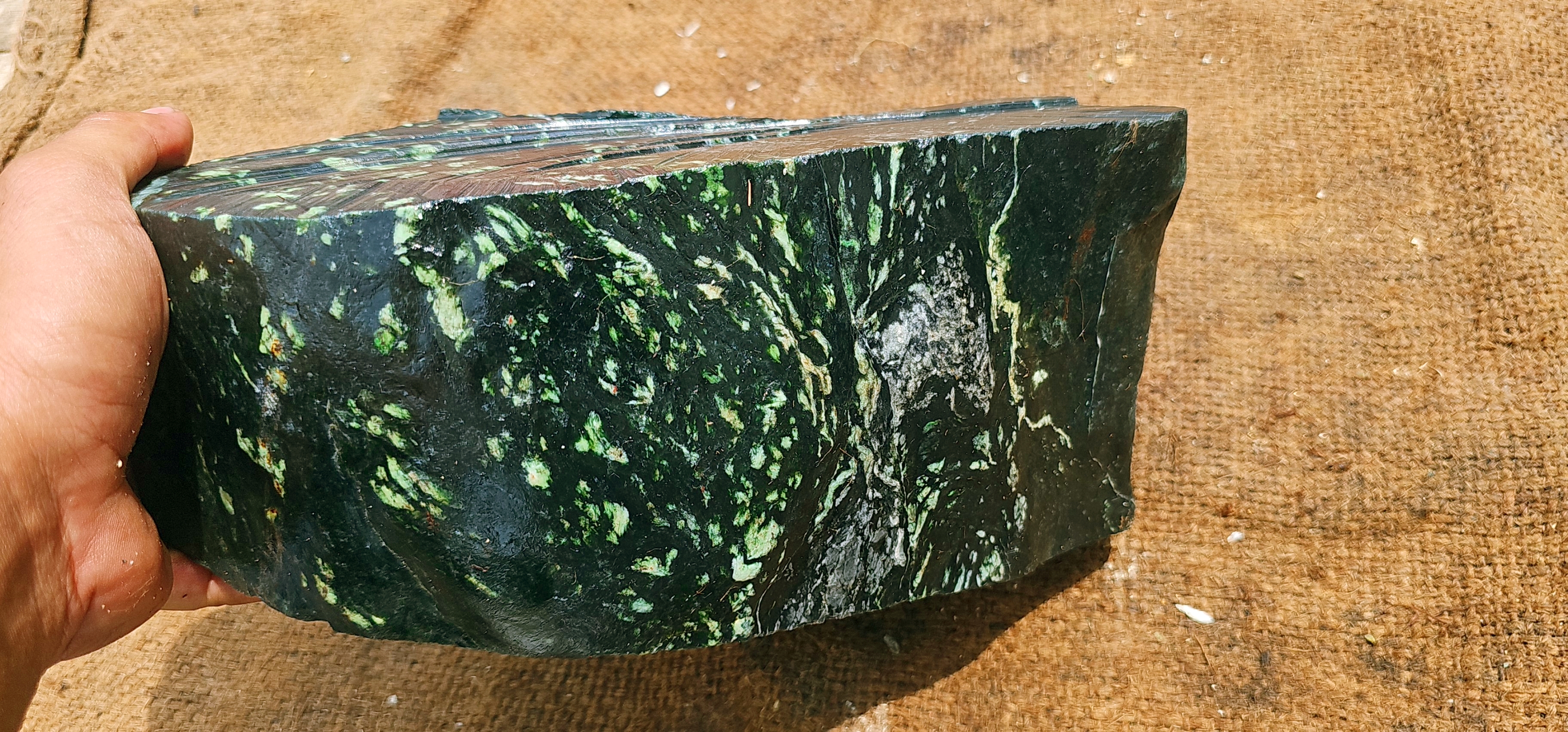 Expert-Verified Natural Dark Green Nephrite Jade Rough Slab – 8.1 KG | Deep Forest Green with Light Green Inclusions