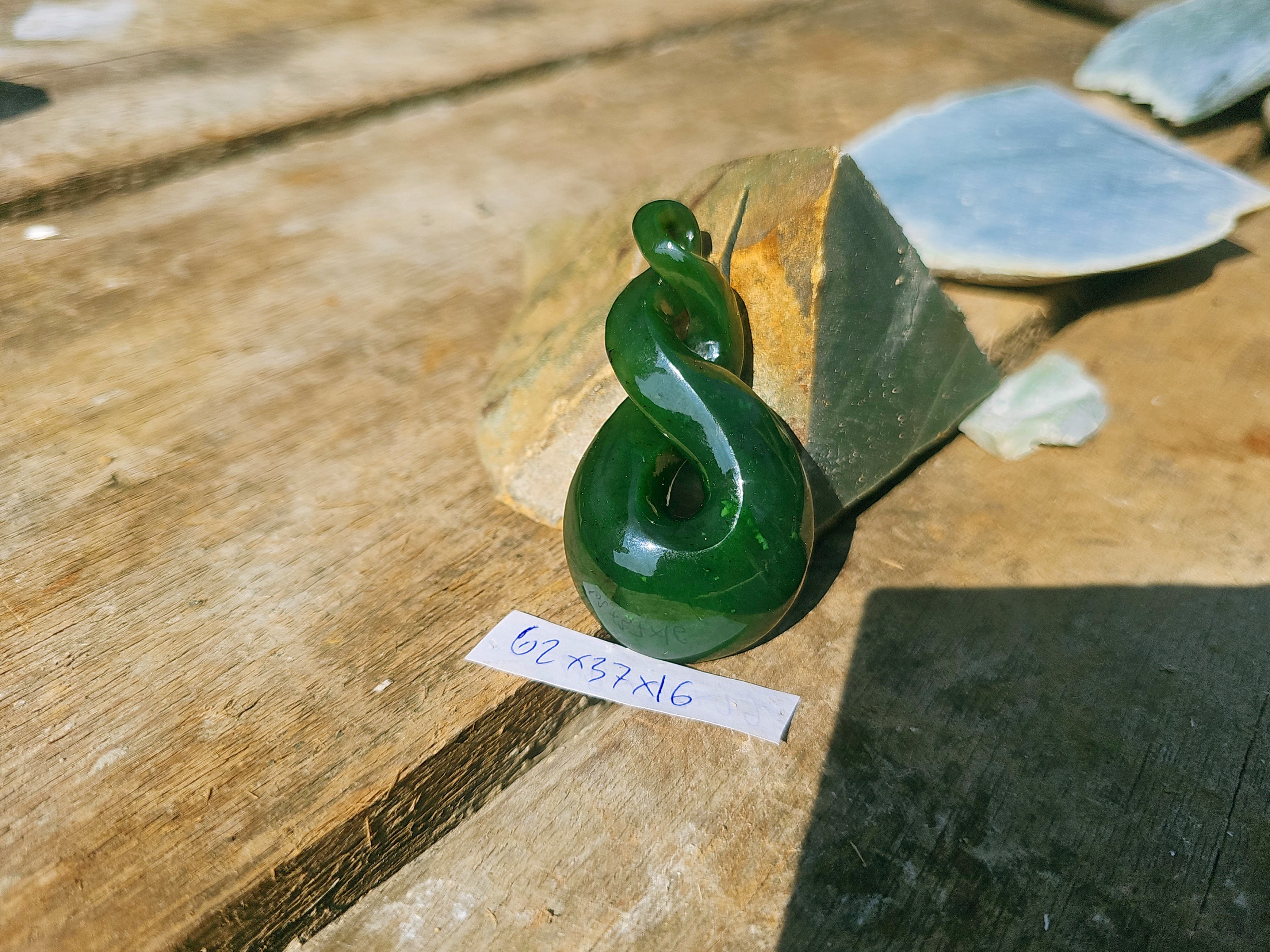 Aceh Natural Deep Forest Green Nephrite Jade Polished Twist Pendant Accessory