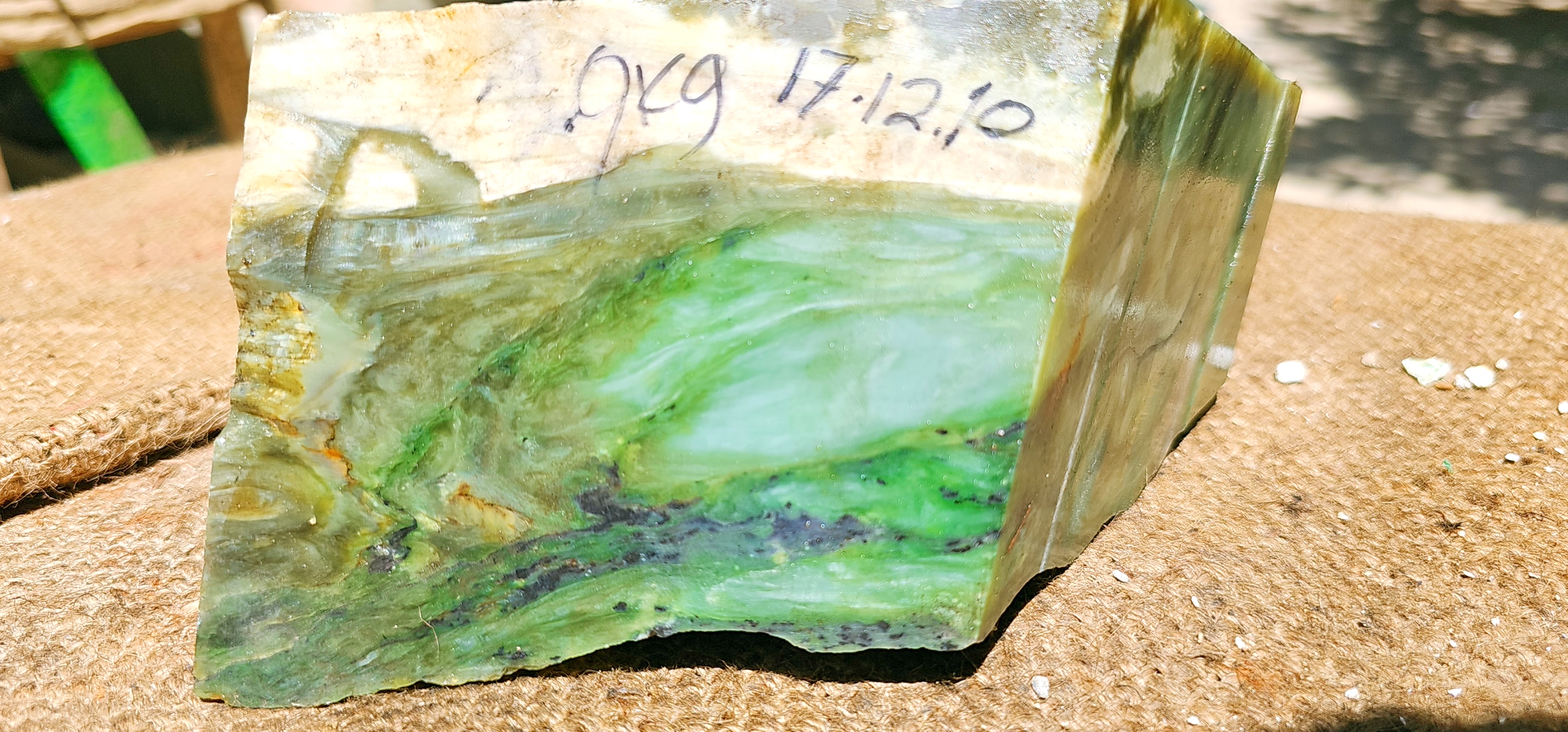 Aceh Natural Moss Green and Olive Nephrite Jade Rough Stone with Dynamic Clouded Veining and Multitonal Color Transitions – 9 KG