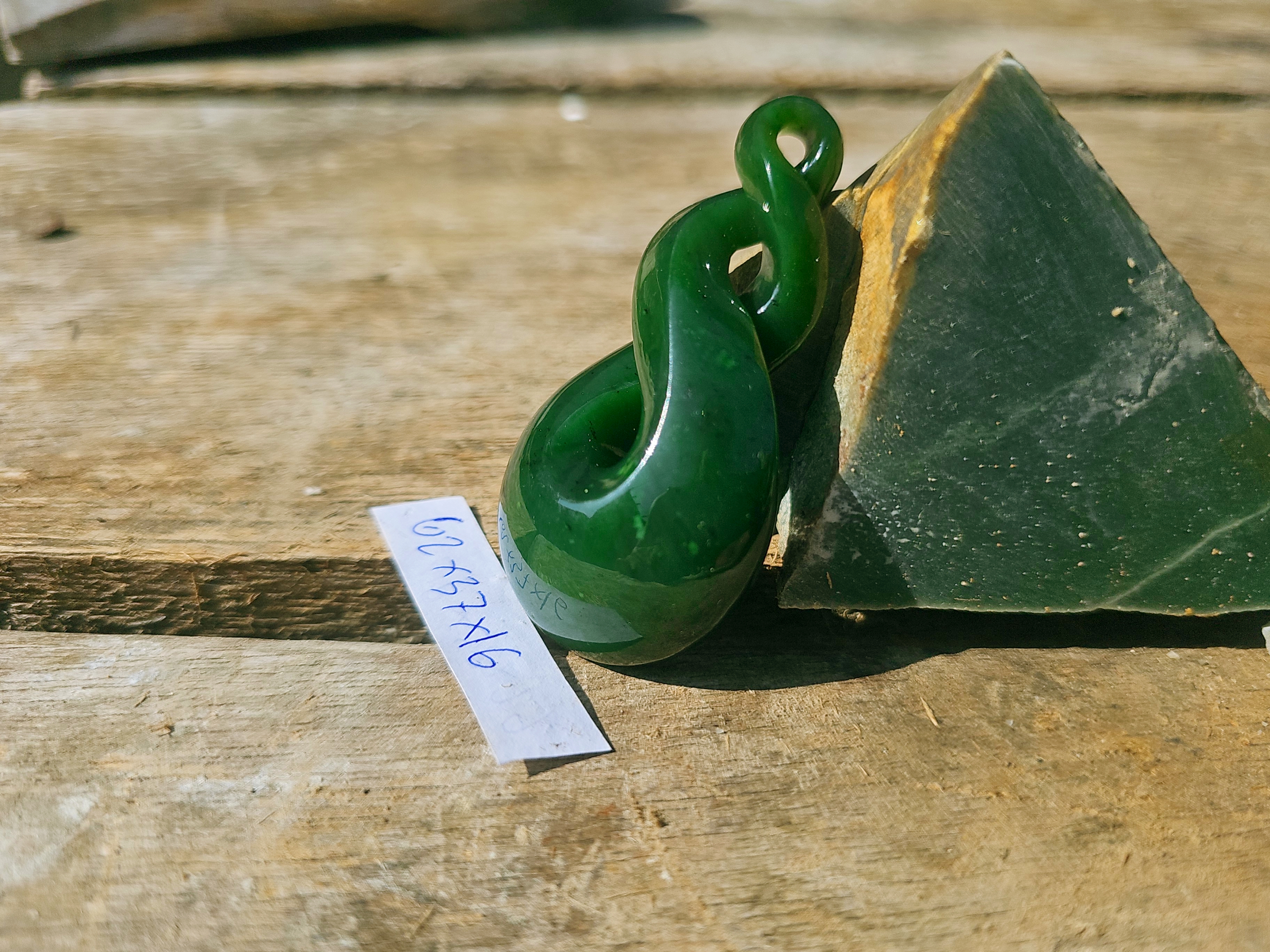 Aceh Natural Deep Forest Green Nephrite Jade Polished Twist Pendant Accessory
