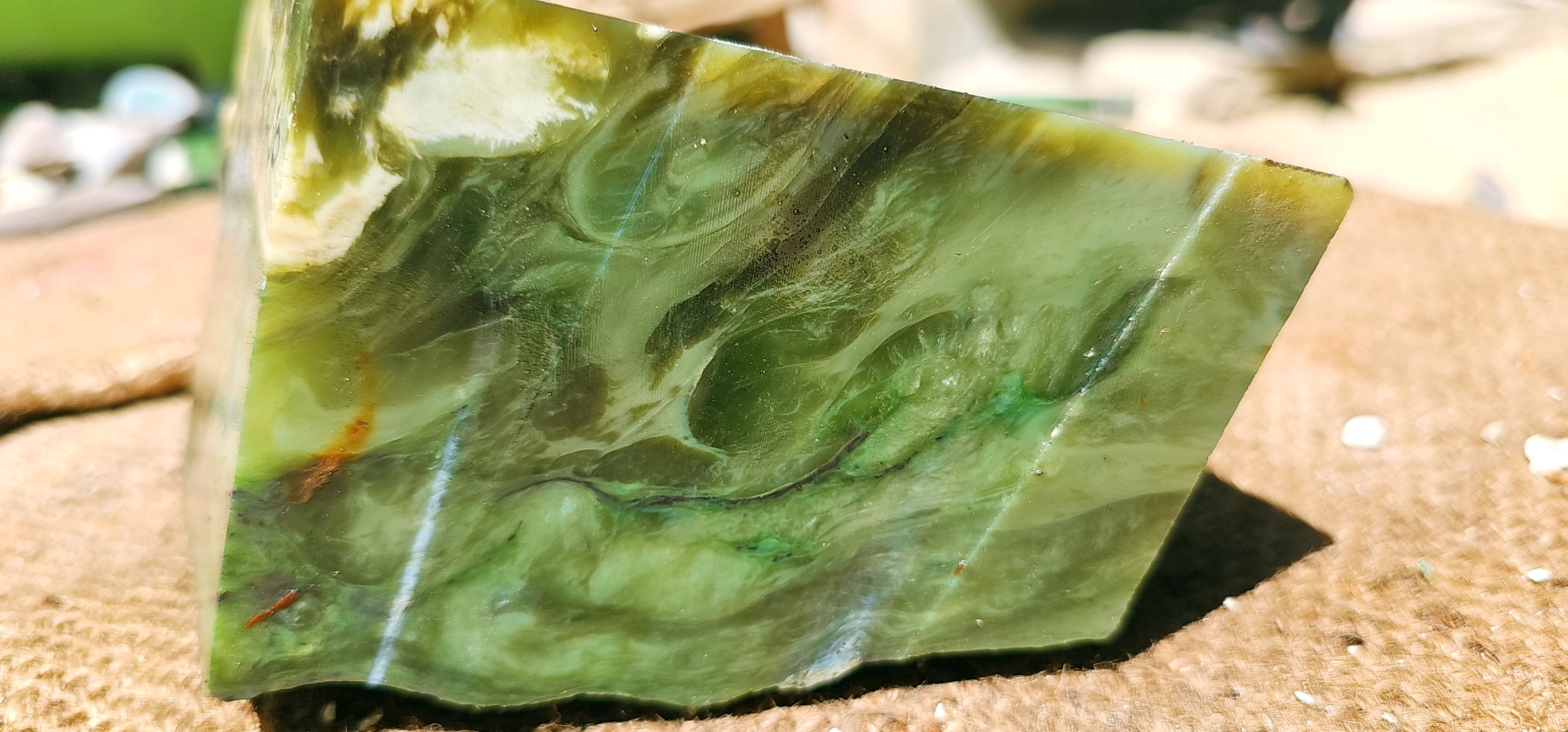 Aceh Natural Moss Green and Olive Nephrite Jade Rough Stone with Dynamic Clouded Veining and Multitonal Color Transitions – 9 KG