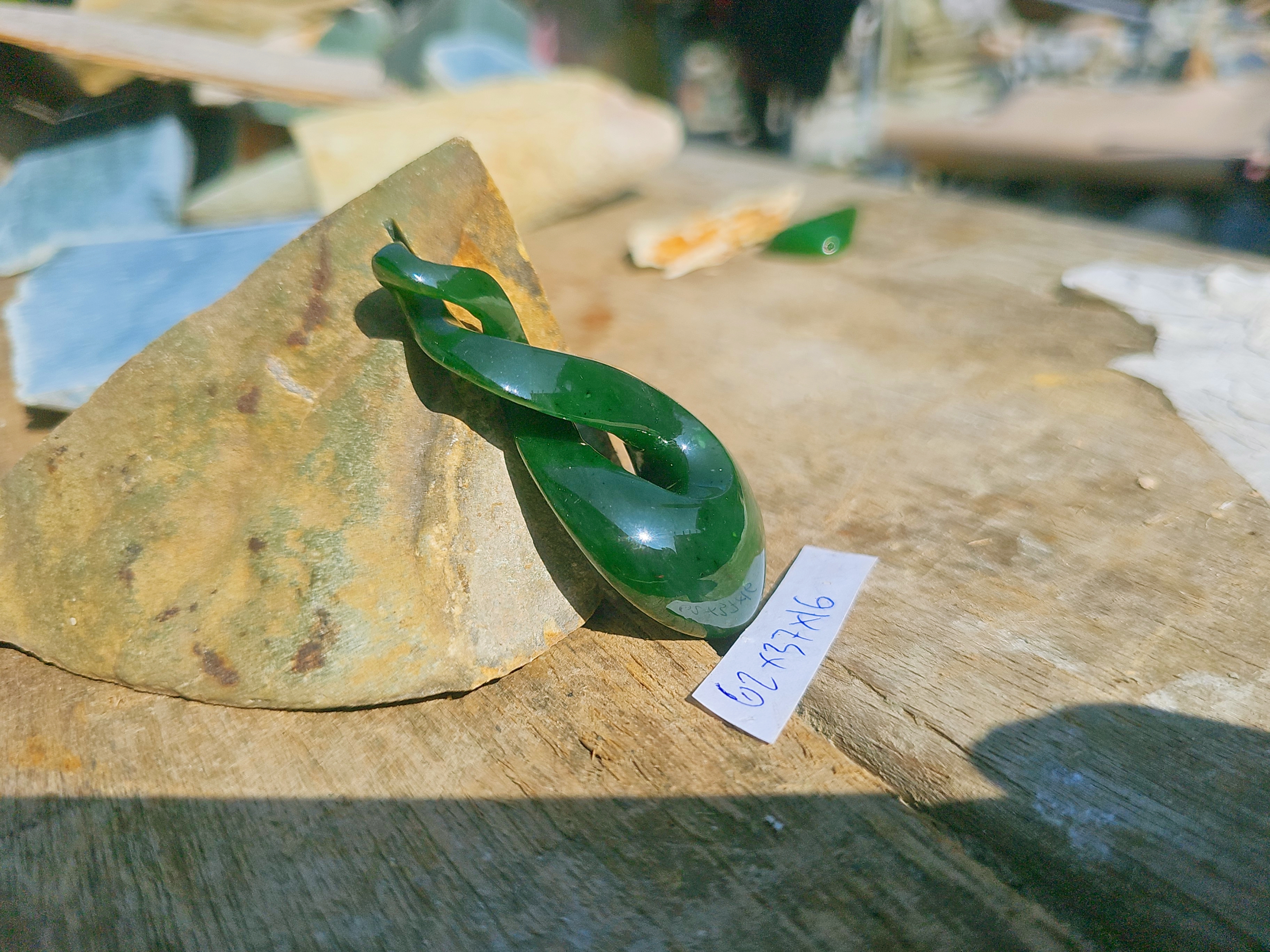 Aceh Natural Deep Forest Green Nephrite Jade Polished Twist Pendant Accessory