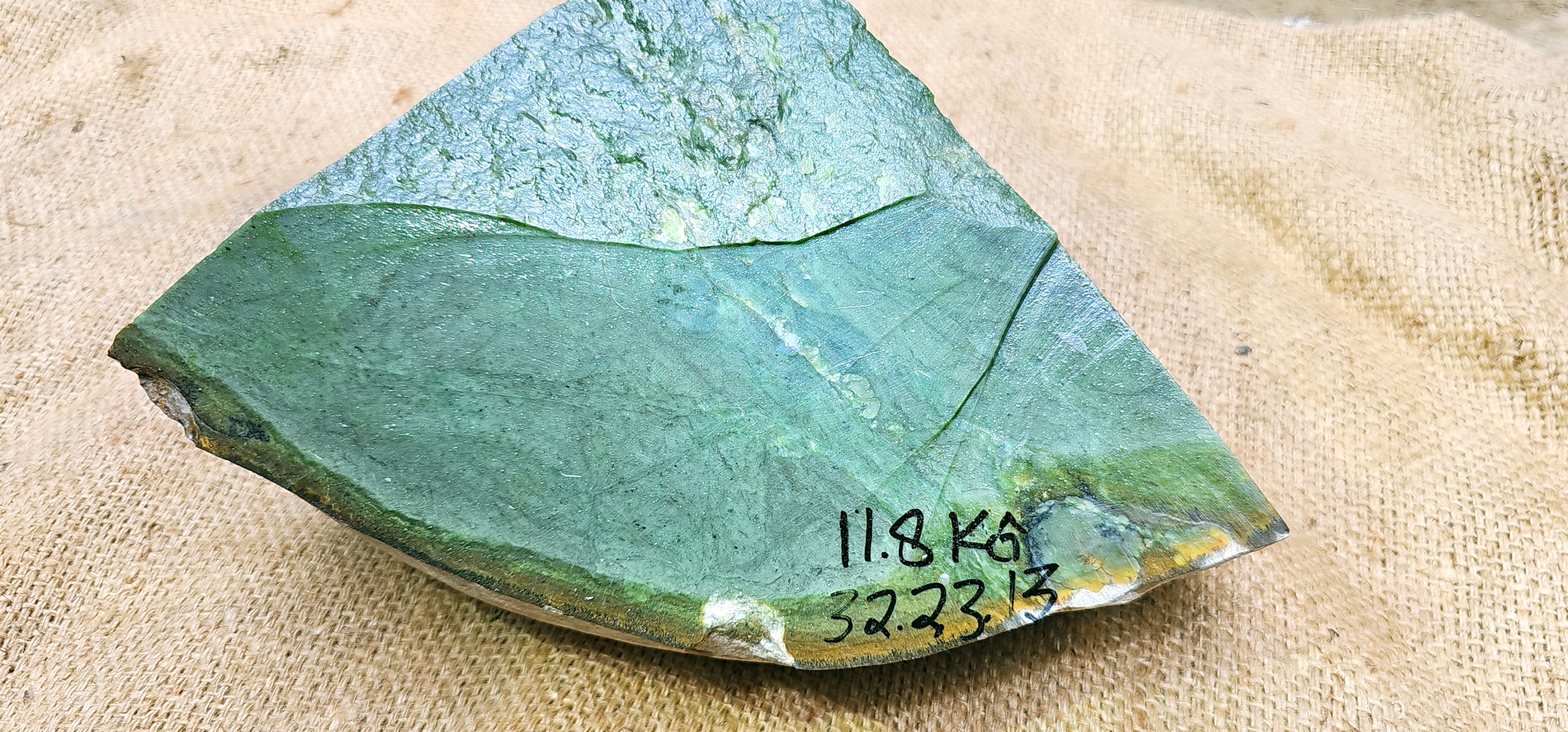 Aceh Natural Deep Forest Green Nephrite Jade with Textured Rough Surface and Organic Mineral Banding Rough Stone - 11.8 KG