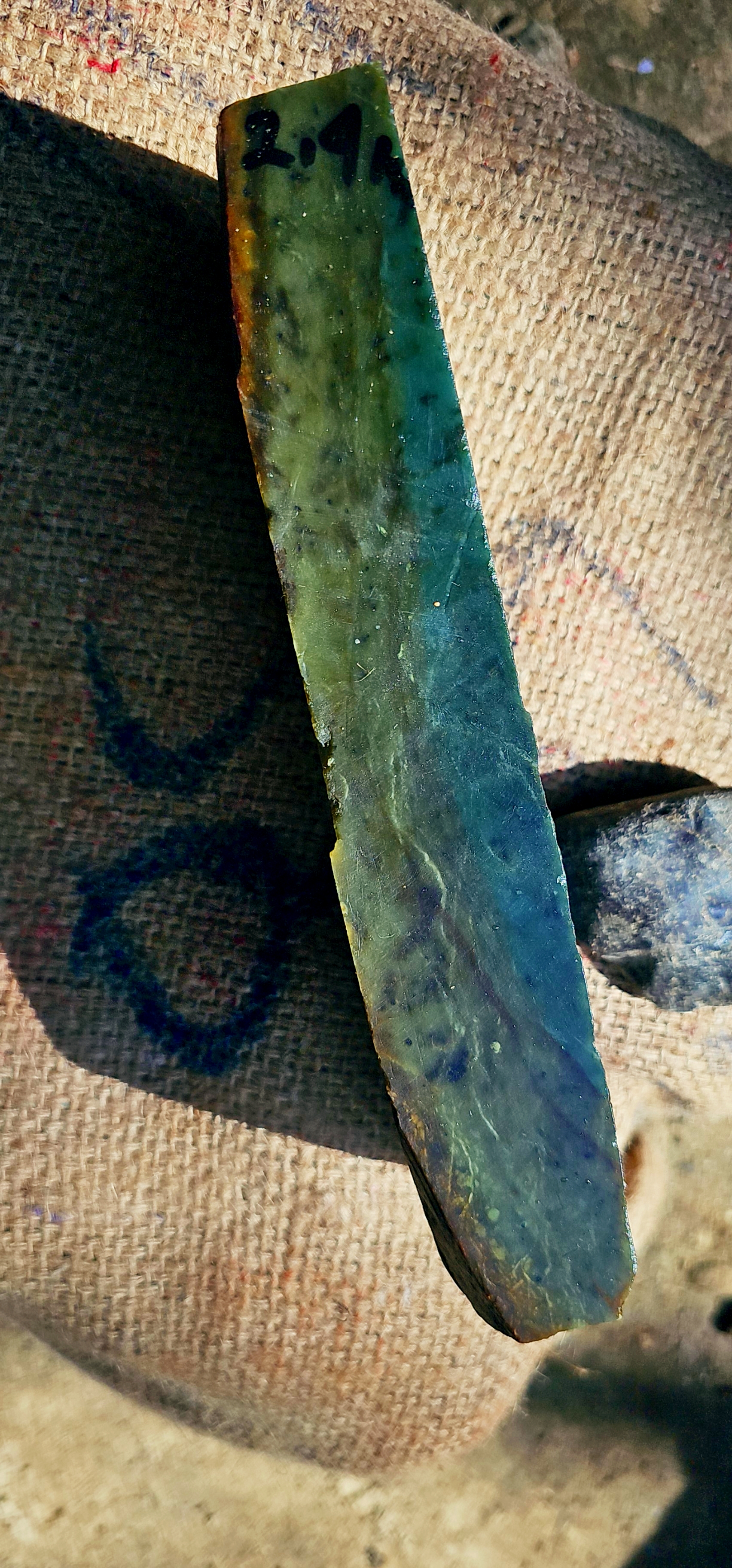 Aceh Natural Deep Green and Charcoal Nephrite Jade Slab with Fine Mineral Veining Rough Stone – 2.5 KG