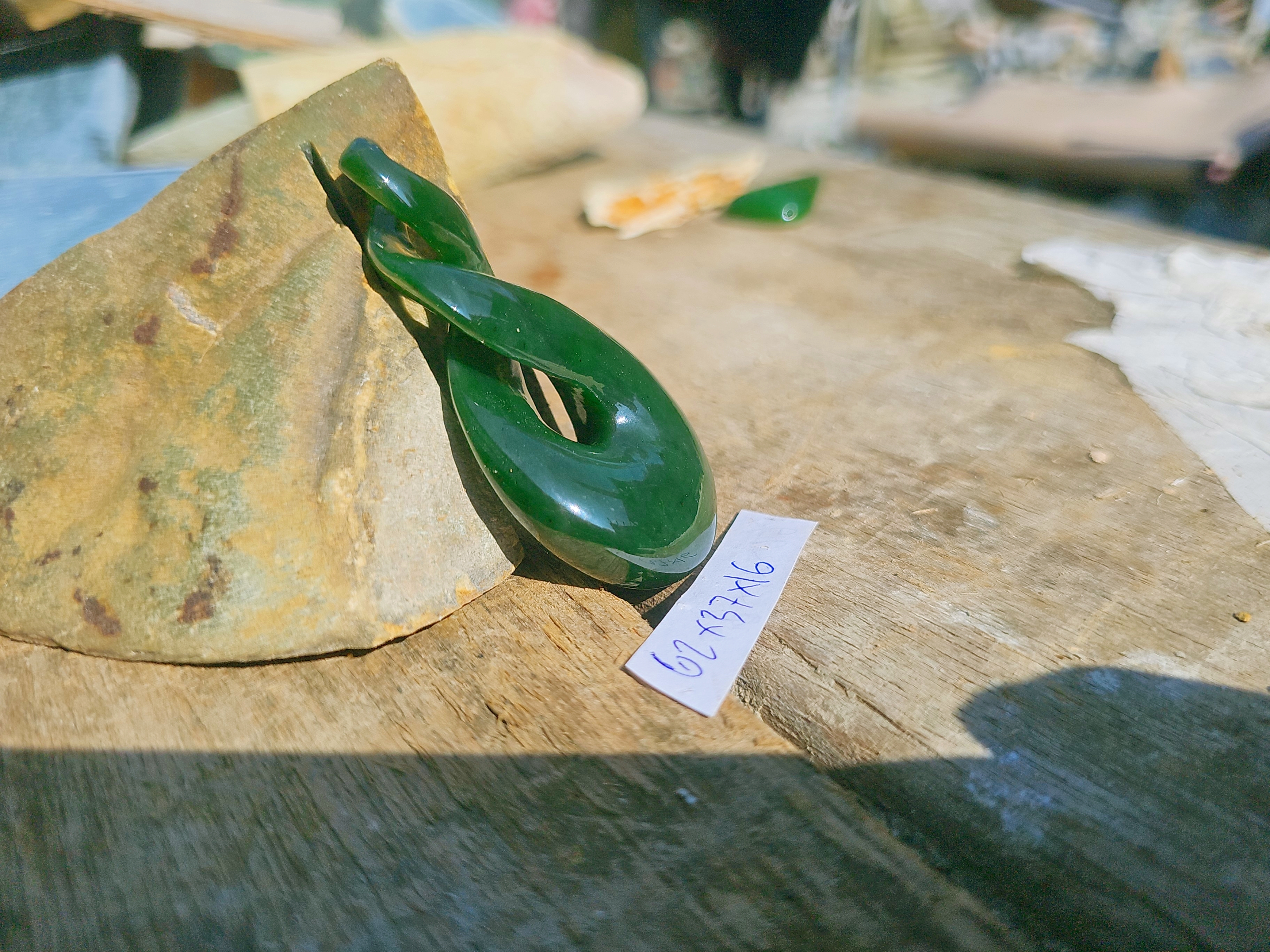 Aceh Natural Deep Forest Green Nephrite Jade Polished Twist Pendant Accessory