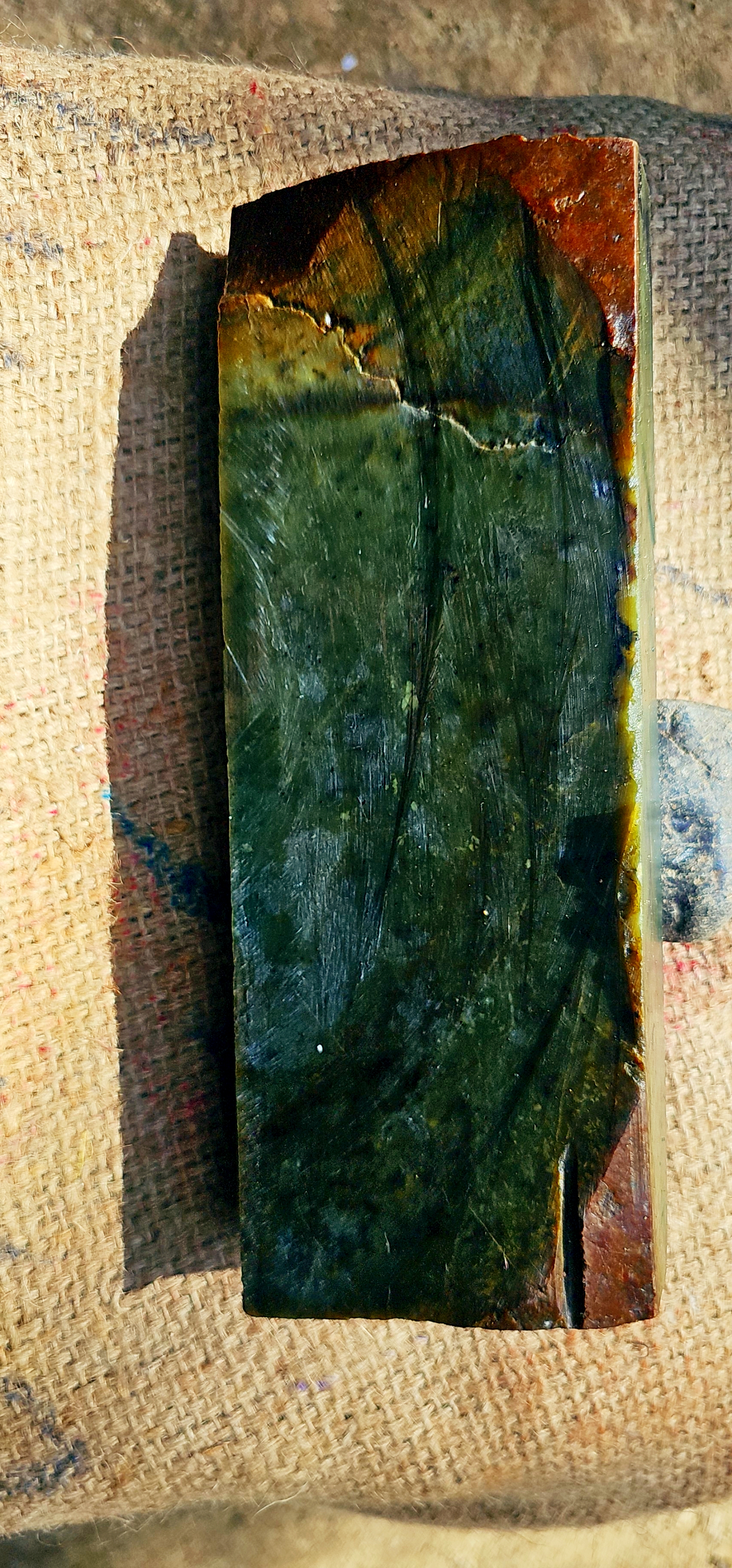 Aceh Natural Deep Green and Charcoal Nephrite Jade Slab with Fine Mineral Veining Rough Stone – 2.5 KG