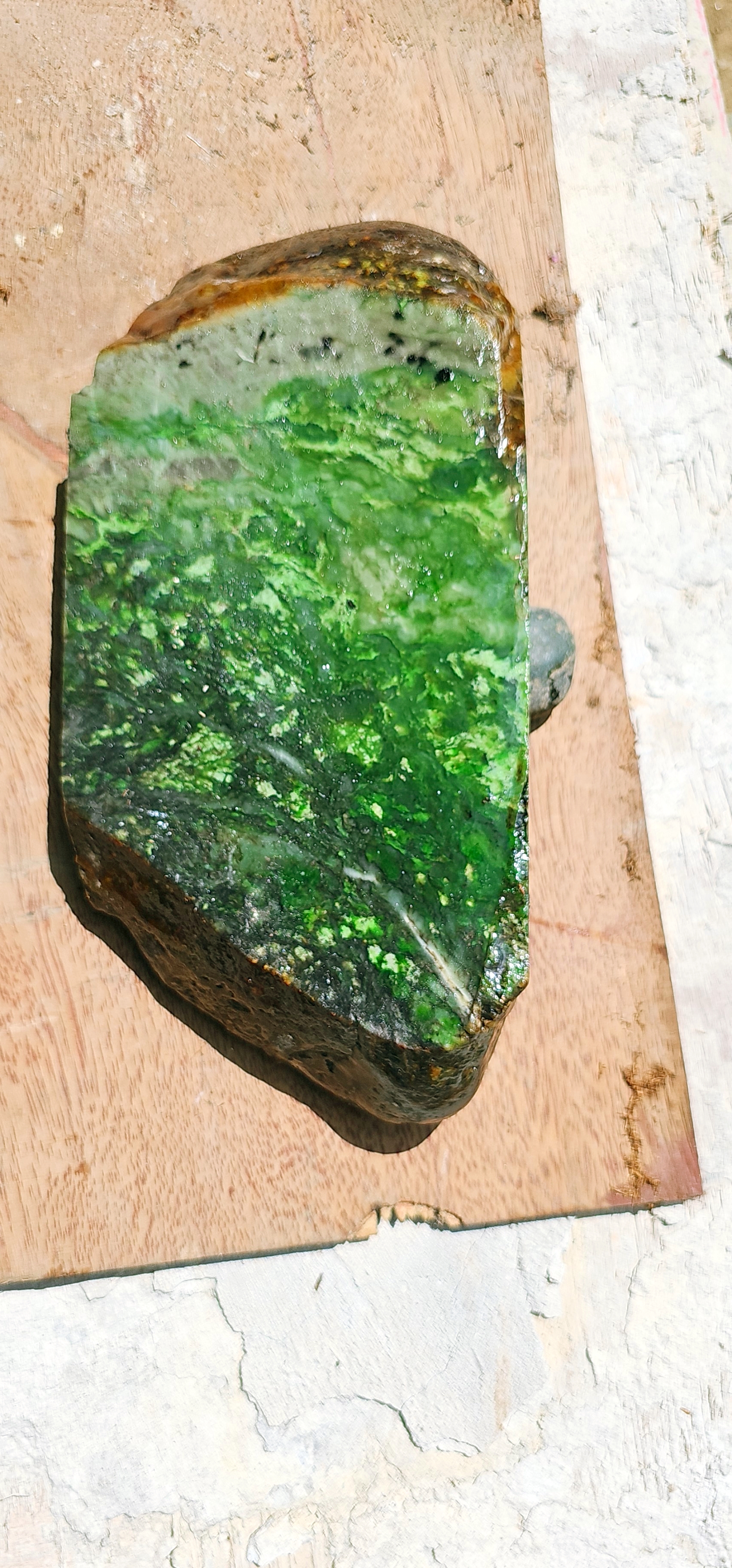 Aceh Natural Deep Forest Green and Moss Green Nephrite Jade Slab with Striking White Veining Rough Stone – 2.7 KG