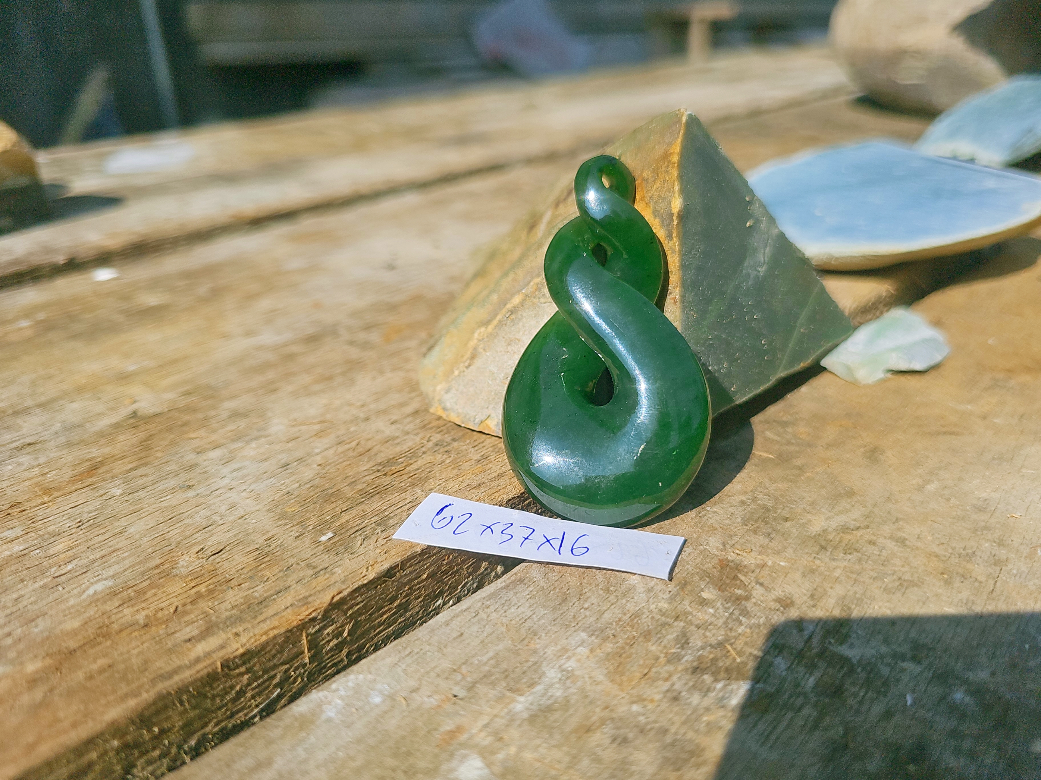 Aceh Natural Deep Forest Green Nephrite Jade Polished Twist Pendant Accessory