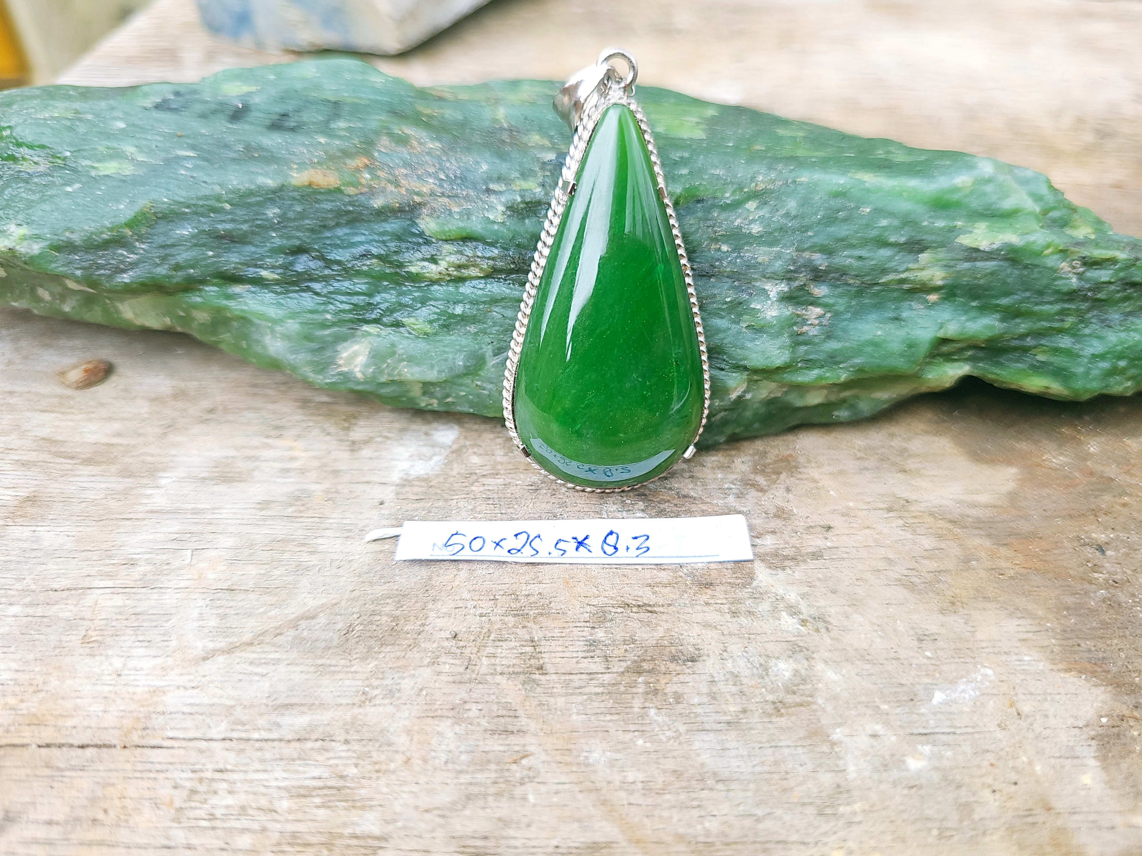 Aceh Deep Forest Green Nephrite Jade Teardrop Pendant Accessory with High Polish Finish - 50x25.5x8.3 mm