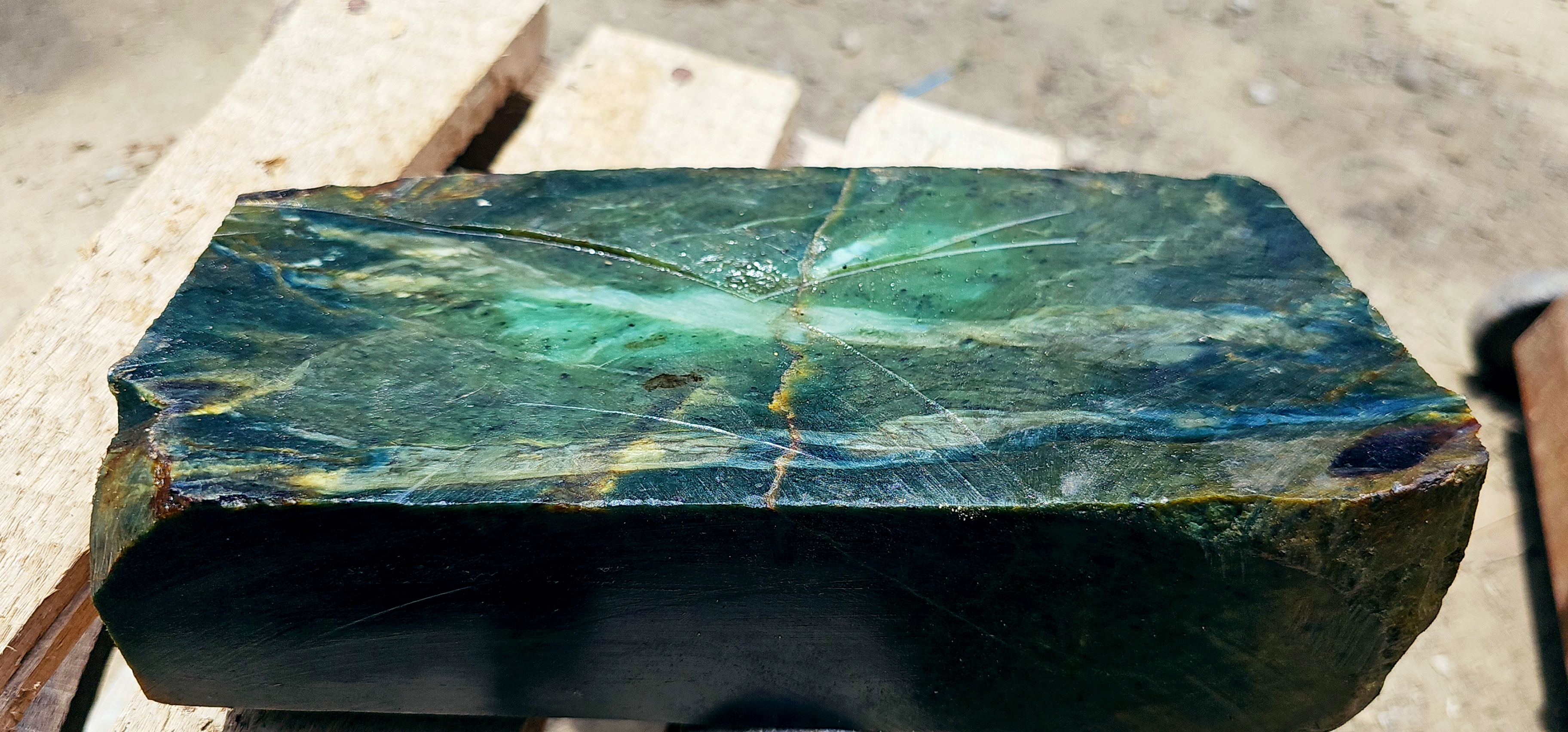 Aceh Natural Deep Forest Green and Nephrite Jade Slab with Subtly Mottled Surface Rough Stone – 6.3 KG