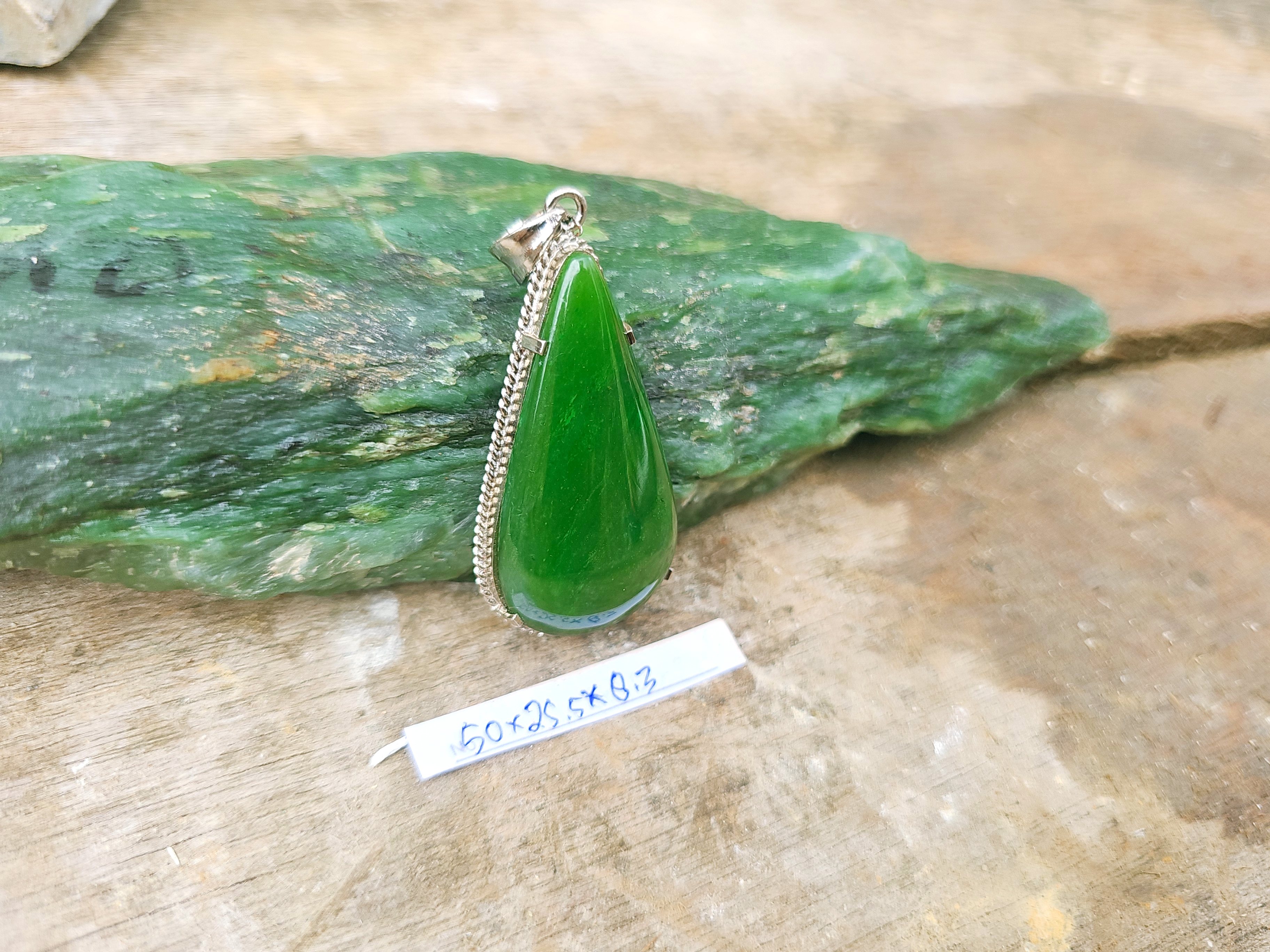 Aceh Deep Forest Green Nephrite Jade Teardrop Pendant Accessory with High Polish Finish - 50x25.5x8.3 mm