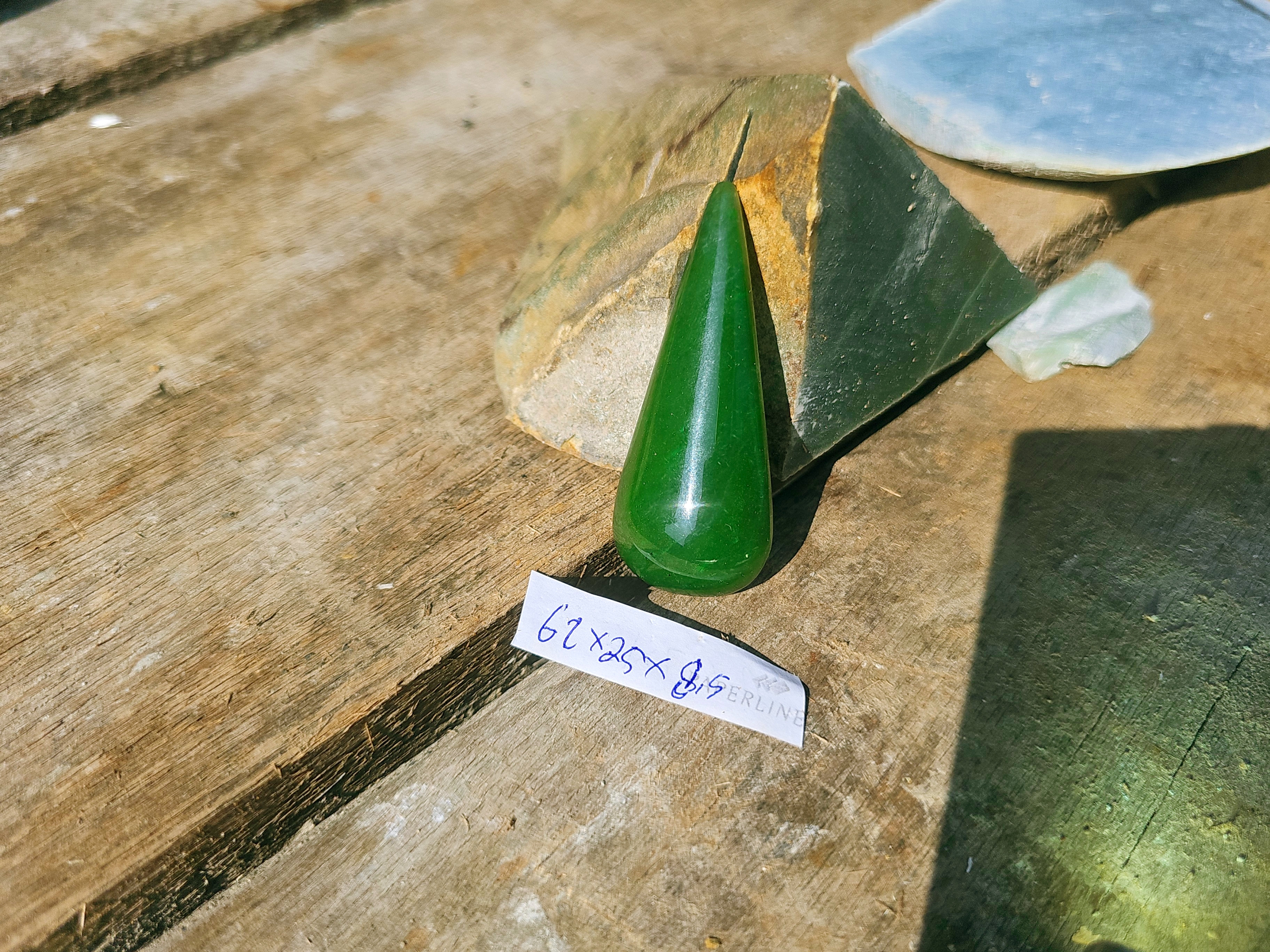 Aceh Natural Deep Forest Green Nephrite Jade Polished Drop Pendant Accessory with Smooth Surface and High Luster