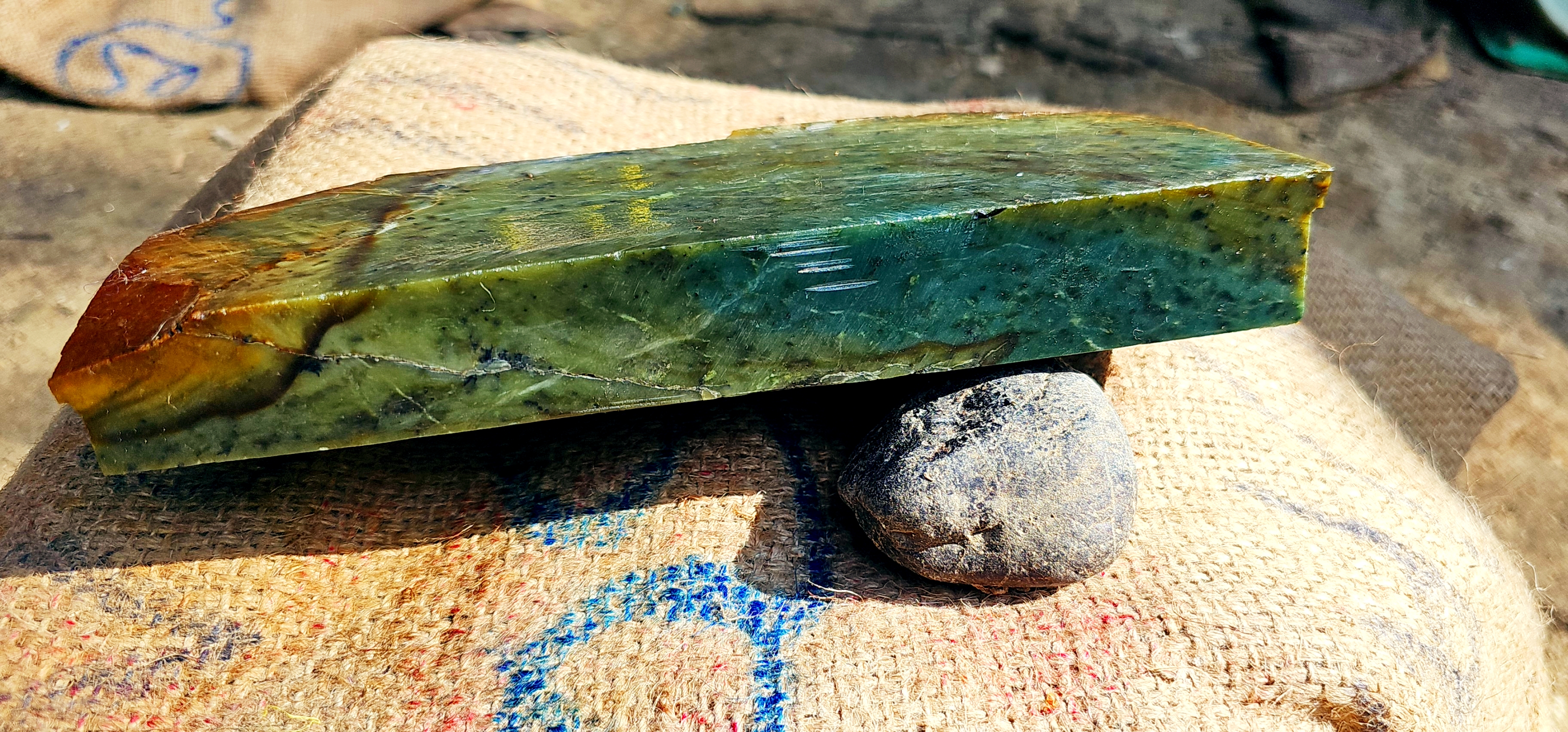 Aceh Natural Deep Green and Charcoal Nephrite Jade Slab with Fine Mineral Veining Rough Stone – 2.5 KG
