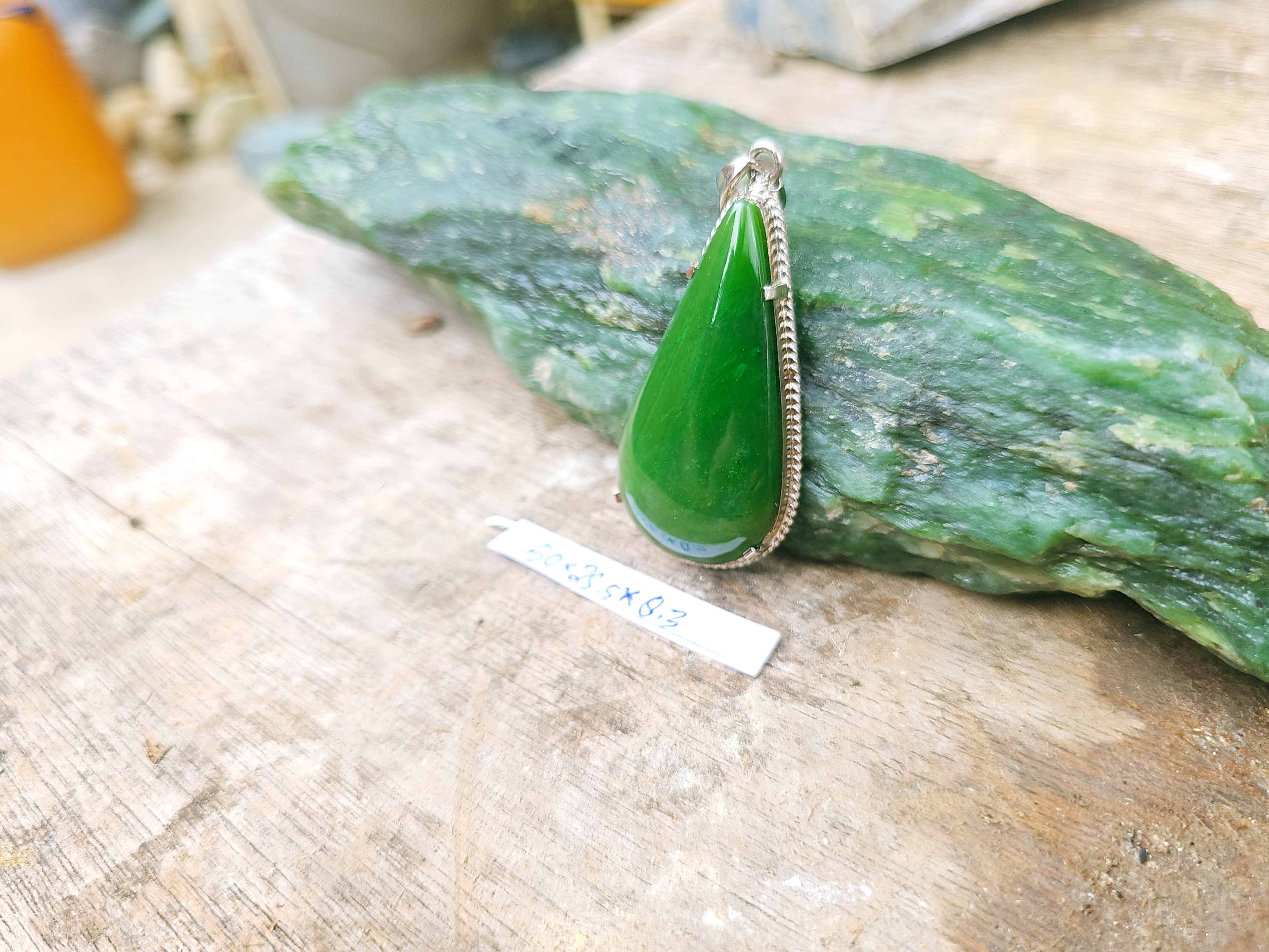 Aceh Deep Forest Green Nephrite Jade Teardrop Pendant Accessory with High Polish Finish - 50x25.5x8.3 mm