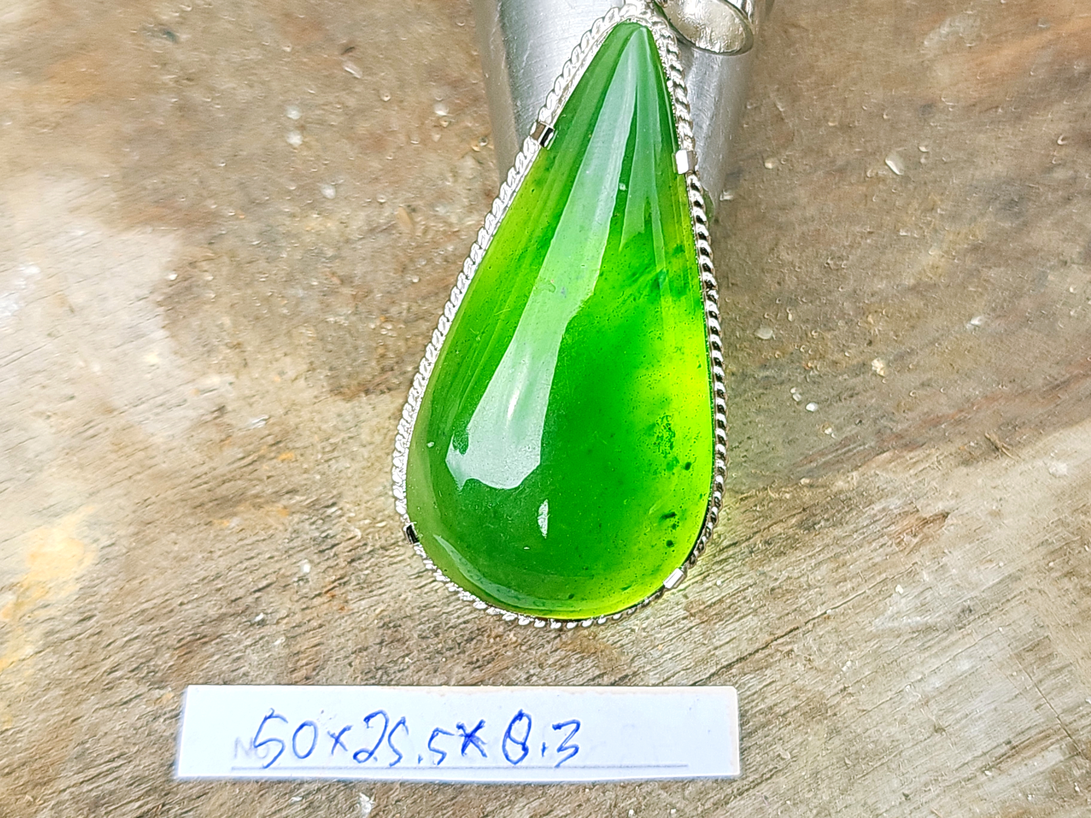 Aceh Deep Forest Green Nephrite Jade Teardrop Pendant Accessory with High Polish Finish - 50x25.5x8.3 mm